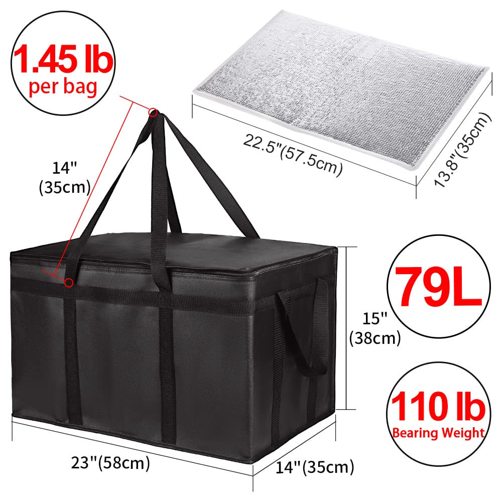 CIVJET 2-Pack Insulated Food Delivery Bag with Hard Bottom, XXX-Large Commercial Food Warmer, Insulated Reusable Grocery Cooler/Hot Bags, Tote Bag for Shopping/Travel, Black - Image 5