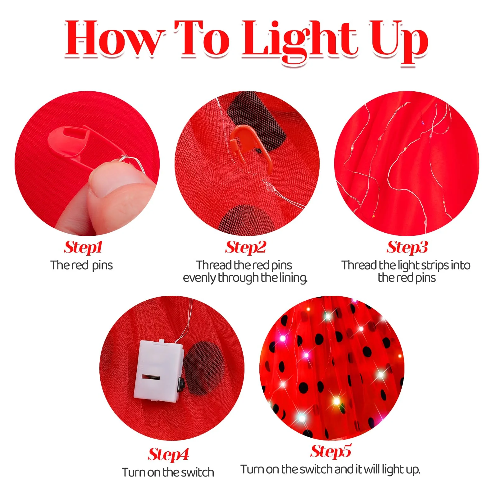 CIYTI Girls Light up Ladybug Costume, Light Up Princess Costume Dress Kid Toddler Princess Dress Halloween Christmas Dress Up Children Clothing (5-6 Years) - Image 3