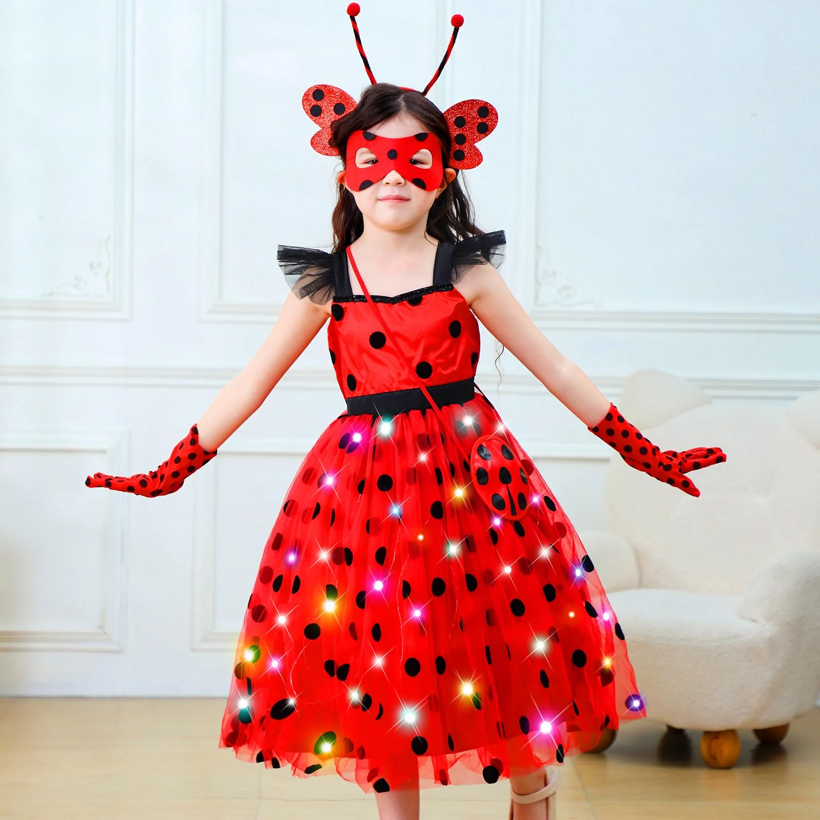 CIYTI Girls Light up Ladybug Costume, Light Up Princess Costume Dress Kid Toddler Princess Dress Halloween Christmas Dress Up Children Clothing (5-6 Years) - Image 5