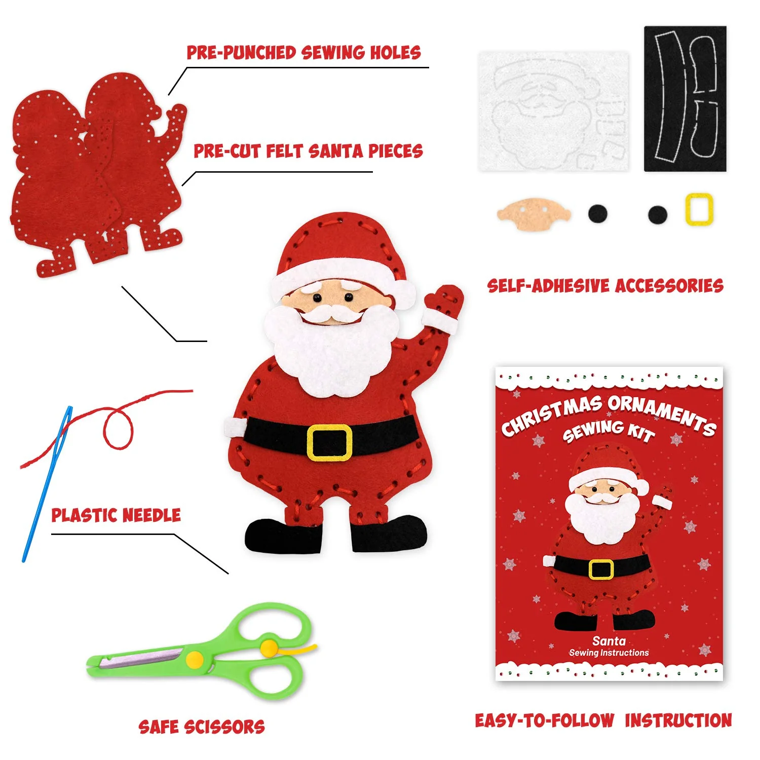 CiyvoLyeen Christmas Sewing Kit for Kids Felt Christmas Ornaments Craft Supplies DIY Activity for Girls and Boys Educational Sewing Gift for Child Set of 12 - Image 5