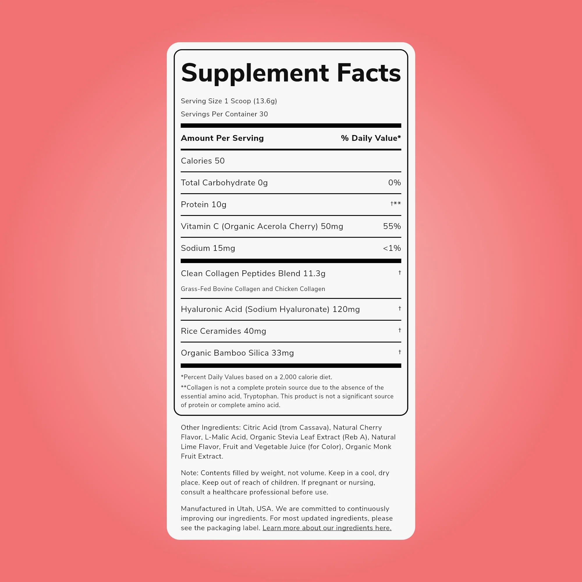 Clean Simple Eats Collagen Powder + Beauty Blend, Cherry Ice Flavor, Hydrolyzed Collagen Peptides from Grass Fed Bovine & Chicken, Hyaluronic Acid for Hair, Skin, Nail & Joint Support, 30 Servings - Image 5