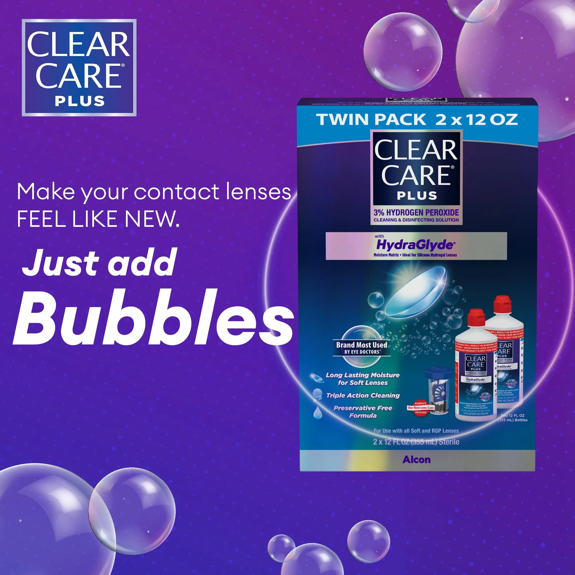 Clear Care Plus Cleaning Solution with Lens Case, Twin Pack, Multi, 12 Oz, Pack of 2 - Image 8