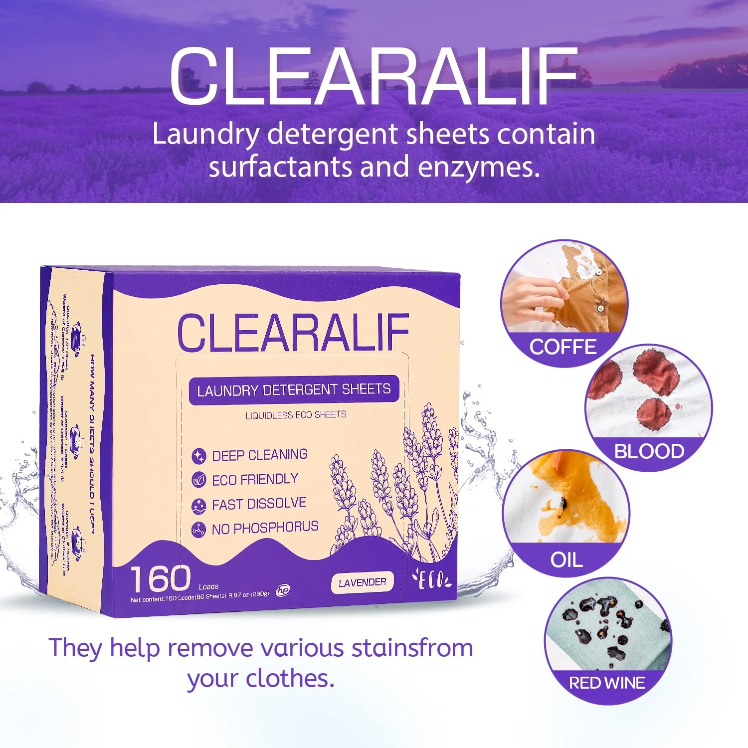 CLEARALIF Laundry Detergent Sheets, Lavender,Up to 480 Loads - Great For Travel,Apartments, Dorms,Laundry Detergent Strips Eco Friendly & Hypoallergenic (Pack of 3) - Image 6