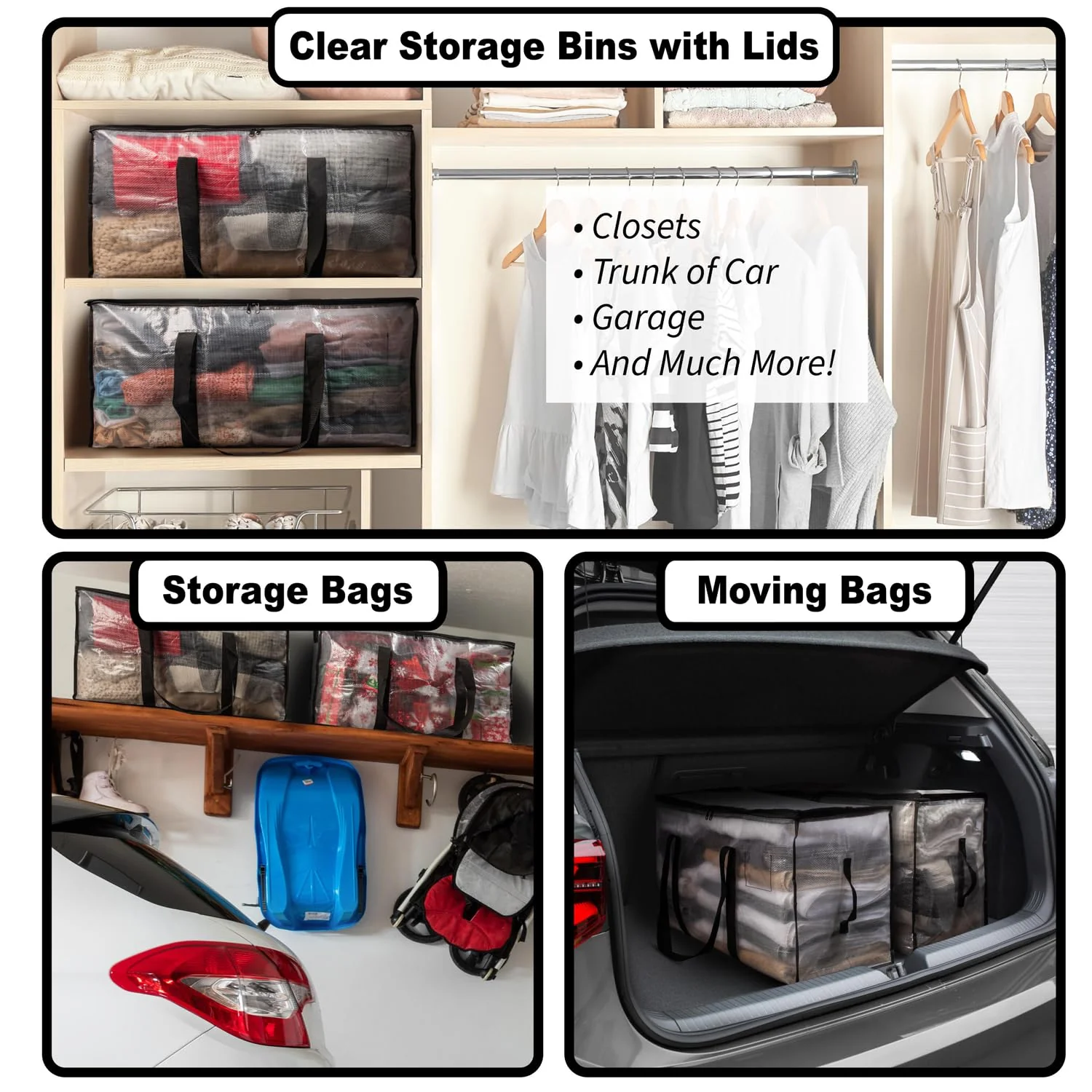 ClearSpace Heavy Duty Storage Bags Clear Storage Bins with Lids, Large Packing Boxes with Backpack Straps & Zippers College Dorm Moving Supplies, 4 Pack - Image 6