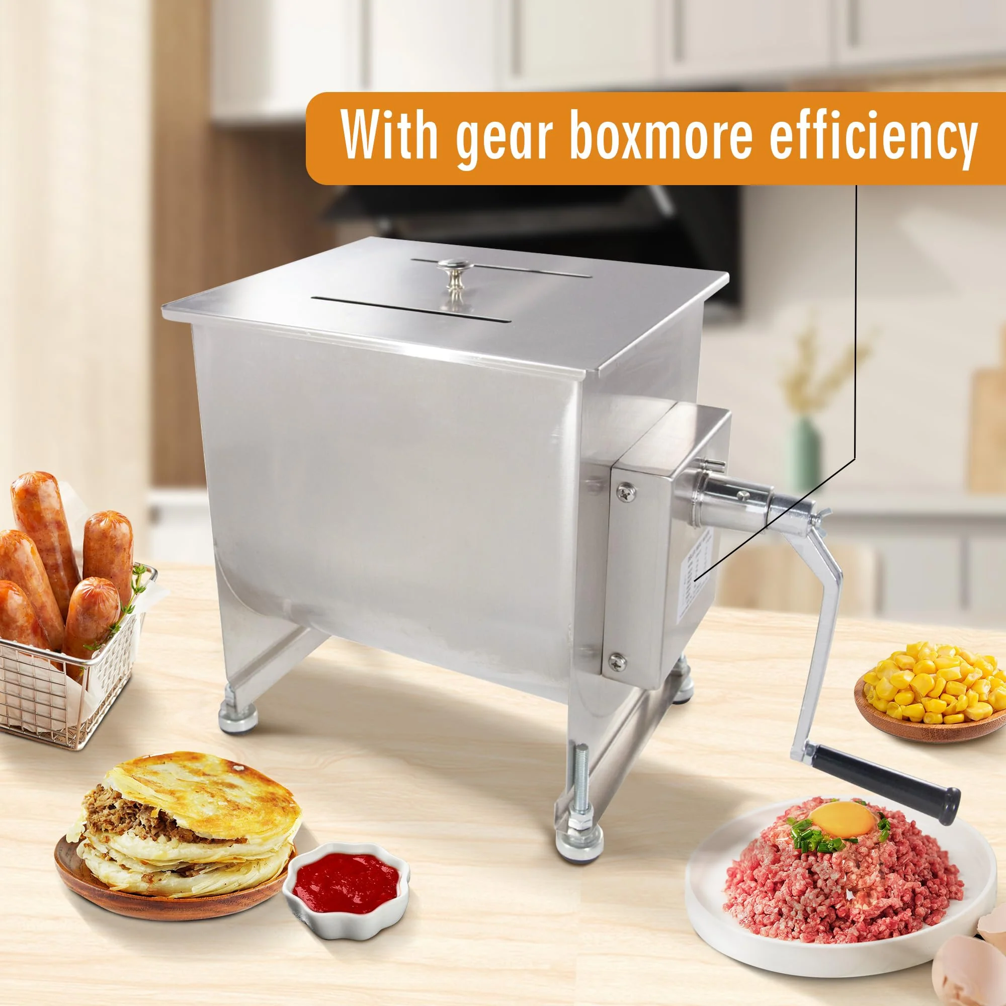 CMI Commercial Stainless Steel Manual Meat Mixers with lid,16Lb/10L Fixed Tank,(Mixing Maximum 15Lb for Meat),Sausage Mixer Machine Meat Processing Equipment - Image 4