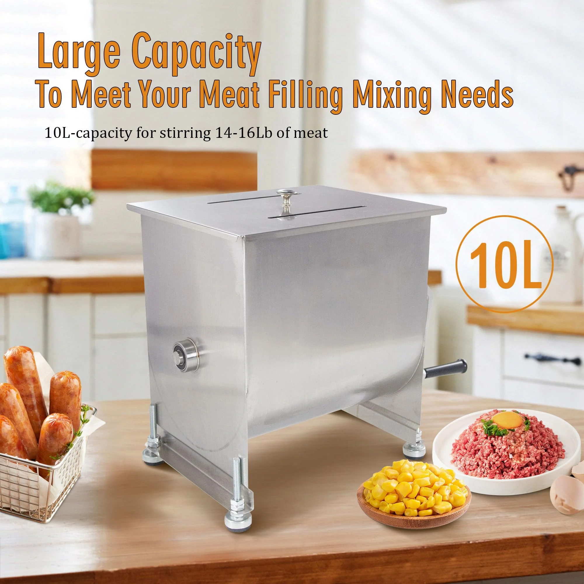 CMI Commercial Stainless Steel Manual Meat Mixers with lid,16Lb/10L Fixed Tank,(Mixing Maximum 15Lb for Meat),Sausage Mixer Machine Meat Processing Equipment - Image 7