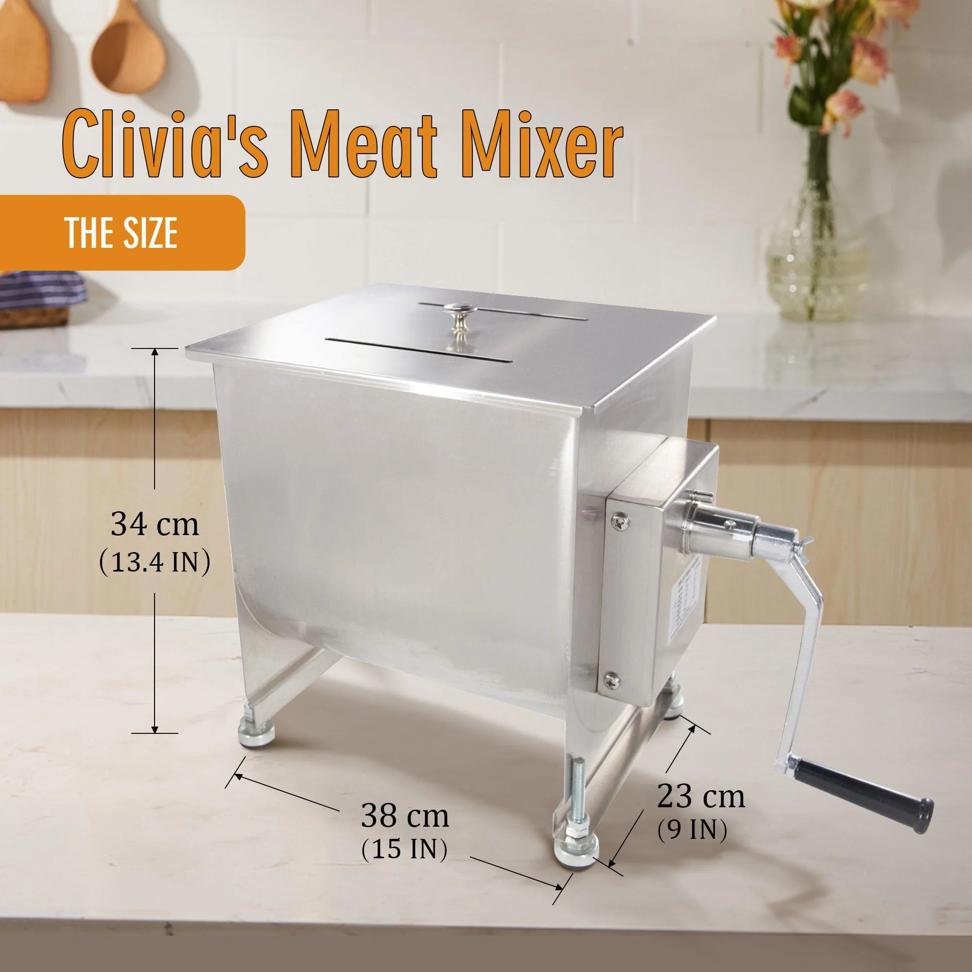 CMI Commercial Stainless Steel Manual Meat Mixers with lid,16Lb/10L Fixed Tank,(Mixing Maximum 15Lb for Meat),Sausage Mixer Machine Meat Processing Equipment - Image 8