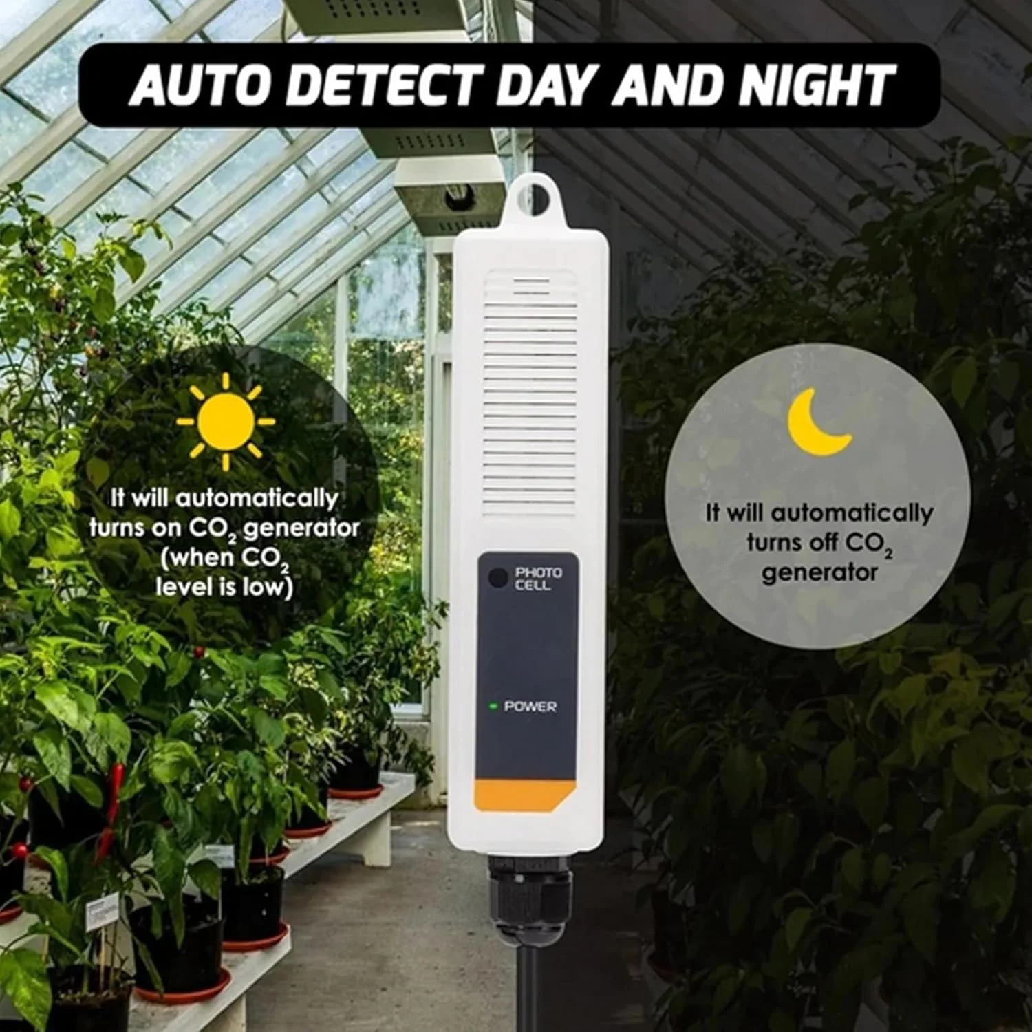 CO2 Carbon Dioxide Dual Beam NDIR Multi Gas Monitor Controller 0-5000PPM with 4.6 Meters Cable Day/Night Sensor for Greenhouses - Image 2
