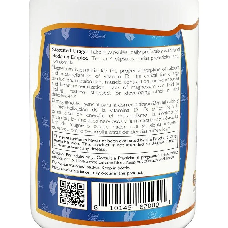 Coco March Magnesium Citrate - Relaxation- Sleep - Nervous & Digestive System Support, Gluten Free, Soy Free, Dairy Free, Keto Friendly, Vegan, 800 mg per Serving, 120 Capsules - Image 5