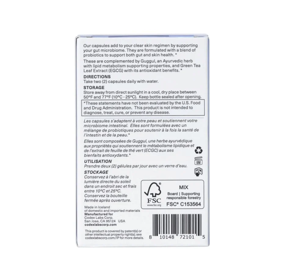 Codex Labs Shaant Clear Skin Supplement – 60 Vegan Capsules | Acne Probiotics with 9-Strain Blend, Green Tea EGCG & Guggul – Daily Support for Acne-Prone Skin & Clear Complexion - Image 2