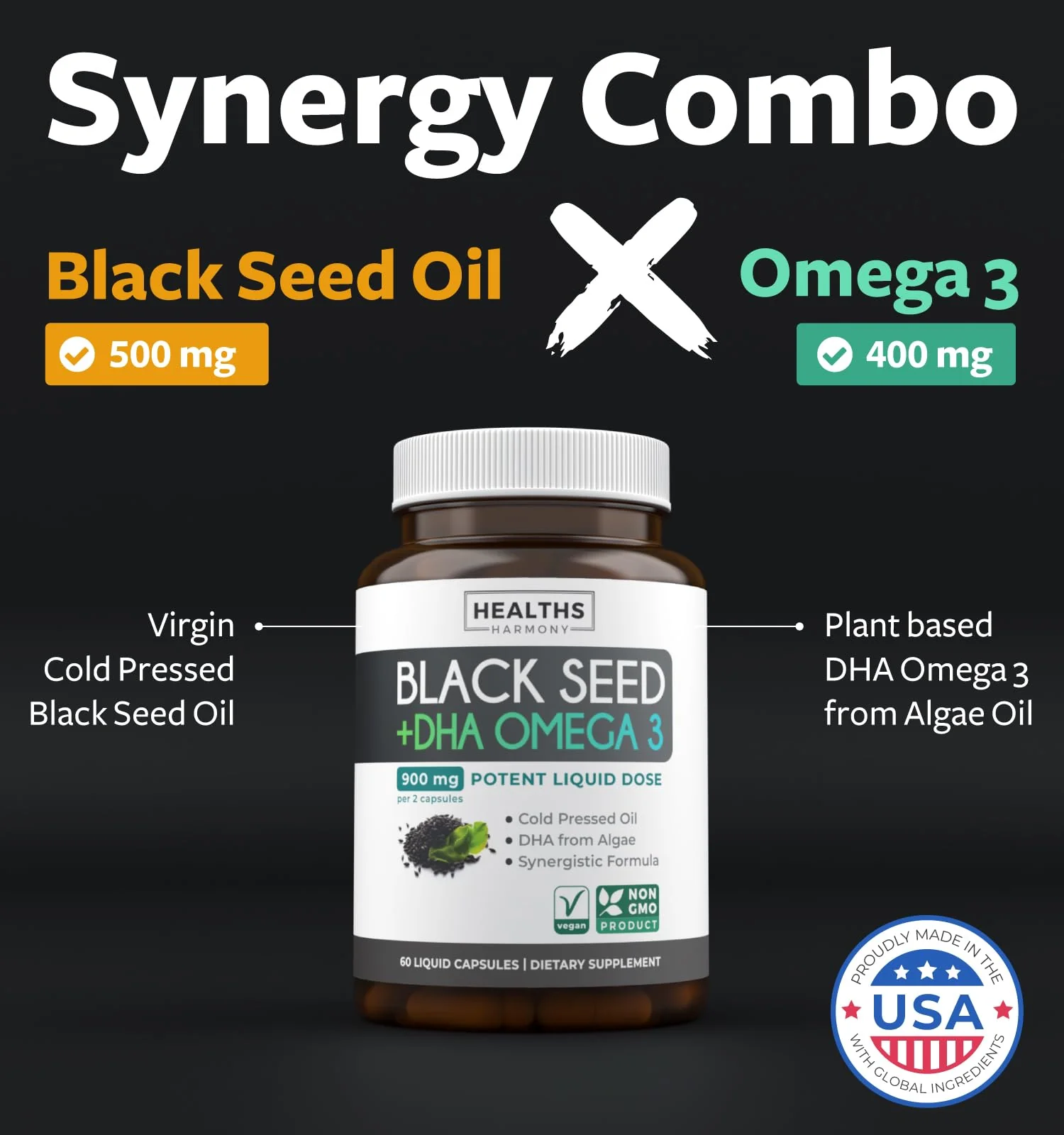 Cold-Pressed Black Seed Oil Capsules - Vegan Non-GMO Nigella Sativa Black Seed Oil Supplement with Omega 3 DHA for Full Body Wellness & Brain Support - Vegan Omega 3 & Thymoquinone-Rich (1 Month) - Image 8