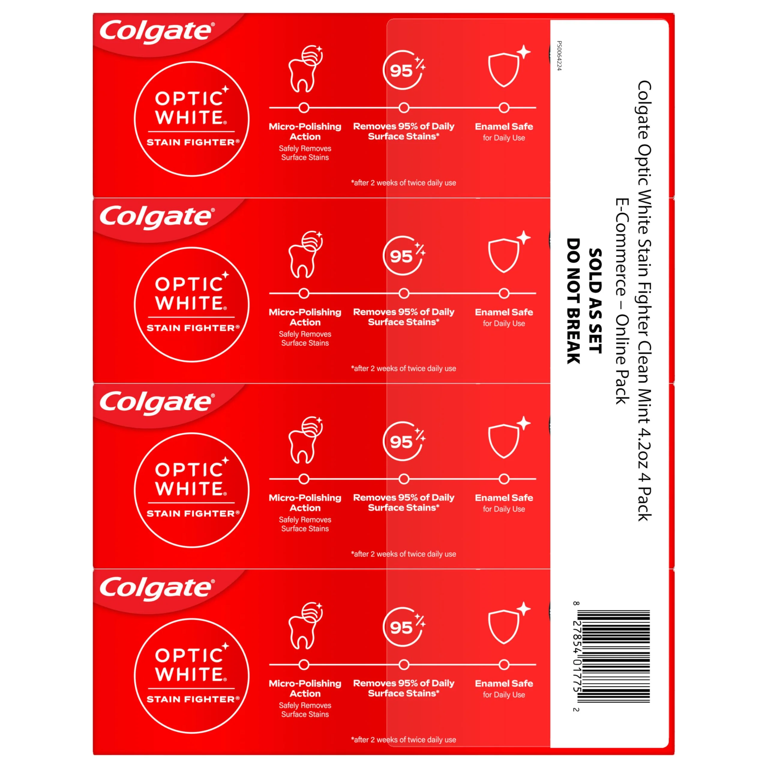 Colgate Optic White Stain Fighter Teeth Whitening Toothpaste, Anticavity Fluoride Toothpaste for Whitening Teeth, Helps Remove Daily Surface Stains, Clean Mint Paste, 4 Pack, 4.2 oz - Image 2