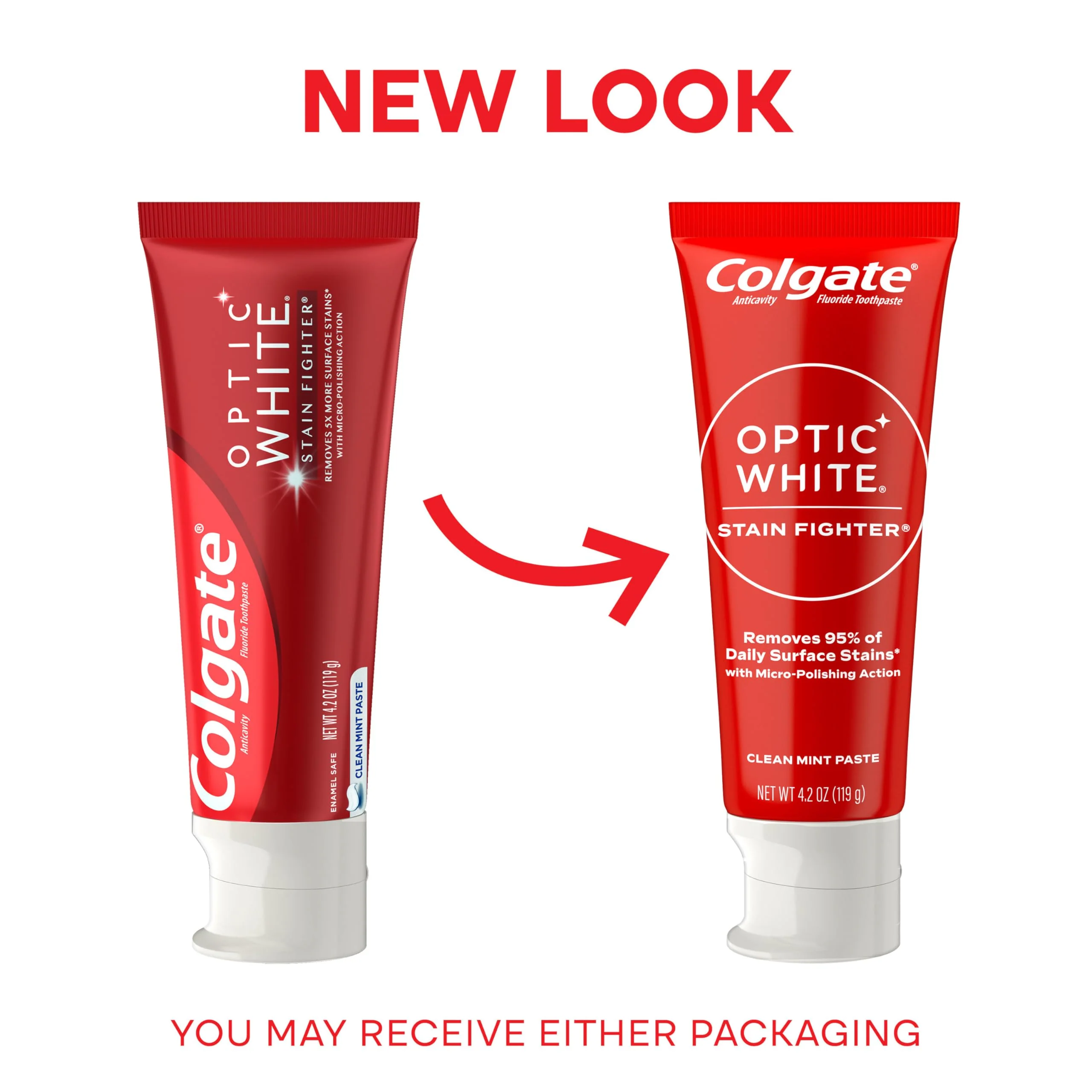 Colgate Optic White Stain Fighter Teeth Whitening Toothpaste, Anticavity Fluoride Toothpaste for Whitening Teeth, Helps Remove Daily Surface Stains, Clean Mint Paste, 4 Pack, 4.2 oz - Image 9