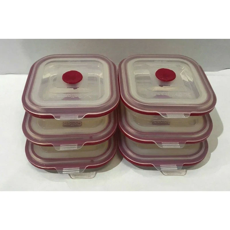 Collapse-it 6-Piece Silicone Food Storage Containers Red Square Set Kitchen