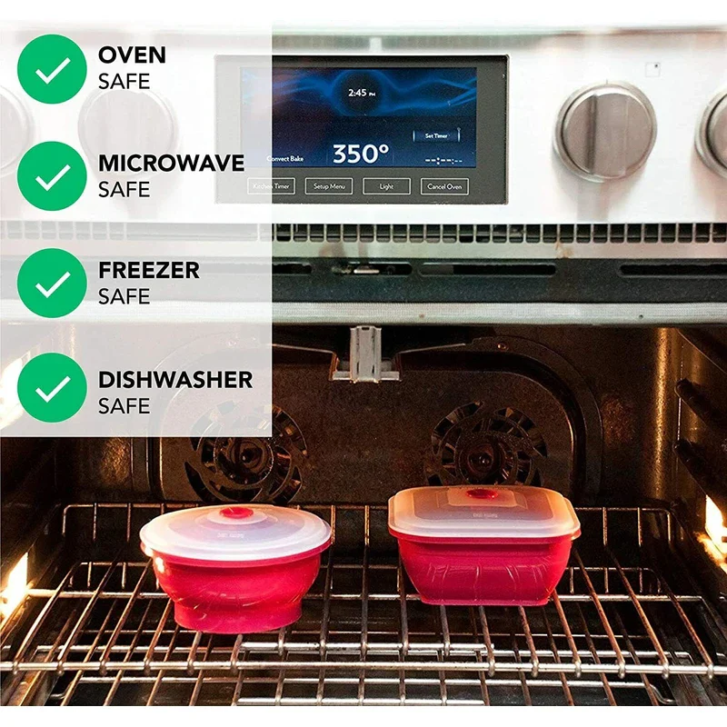 Collapse-it 6-Piece Silicone Food Storage Containers Red Square Set Kitchen - Image 5