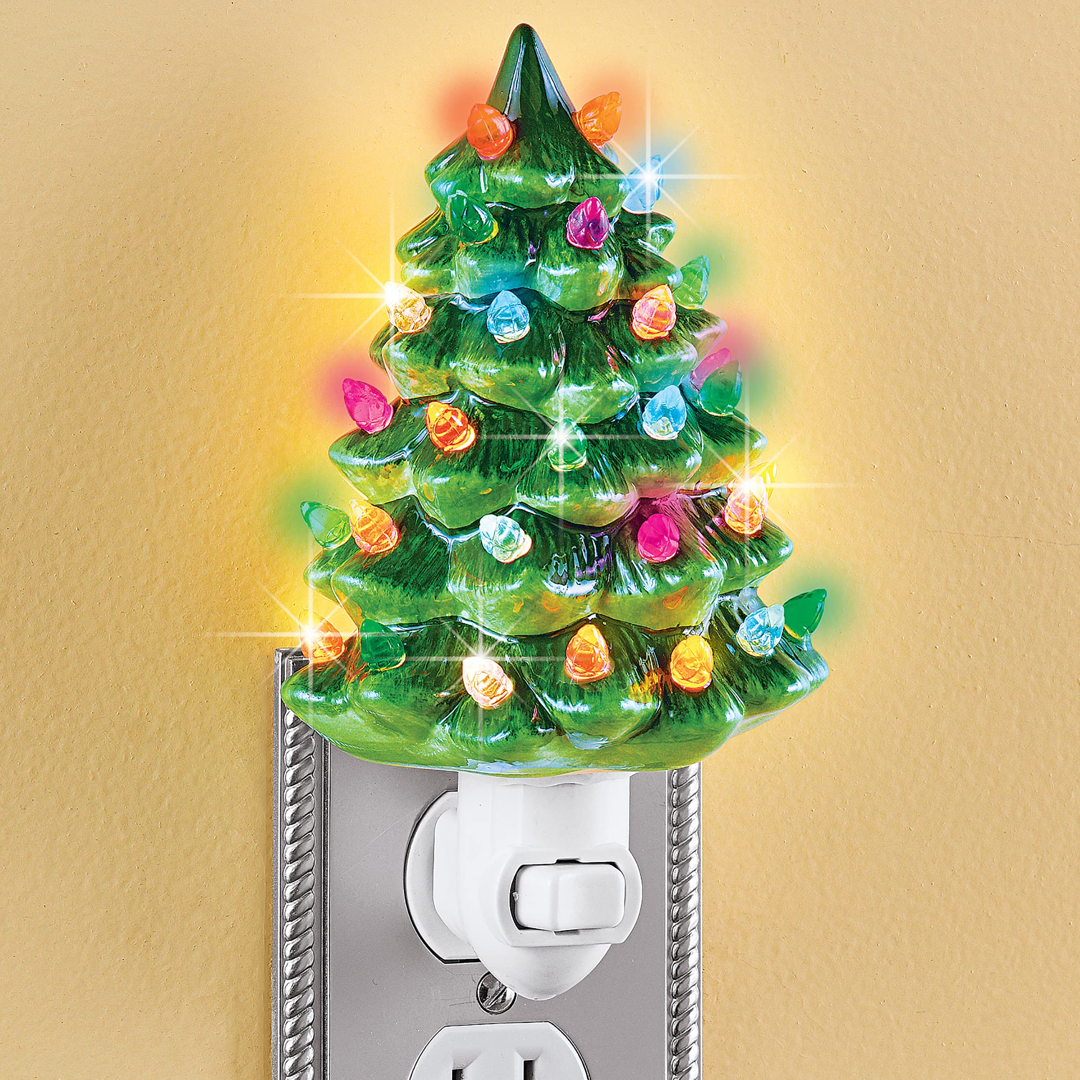 Collections Etc Ceramic Christmas Tree Night Light - 6" H, Nostalgic, Decorative Bathroom Decoration, Green - Image 5
