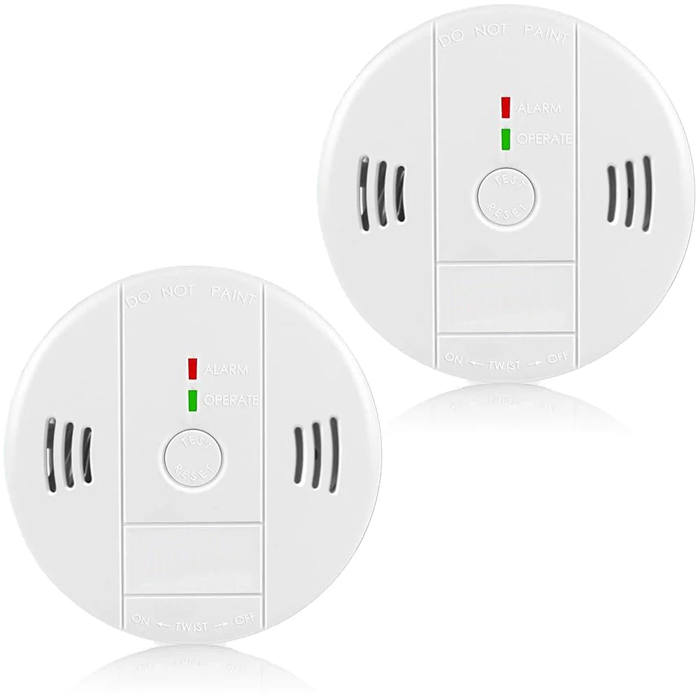 Combination Smoke and Carbon Monoxide Detector Alarm, 2-Pack Beeps Warning Smoke and CO Alarms for Basements Travel Home Office House Bedroom Living Room Car, Battery Operated, Comply with UL 217/2034