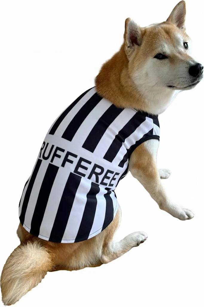 ComfyCamper Black and White Sports Referee Dog Cape Costume - XXL Cosplay Rufferee Halloween Costumes Christmas, L