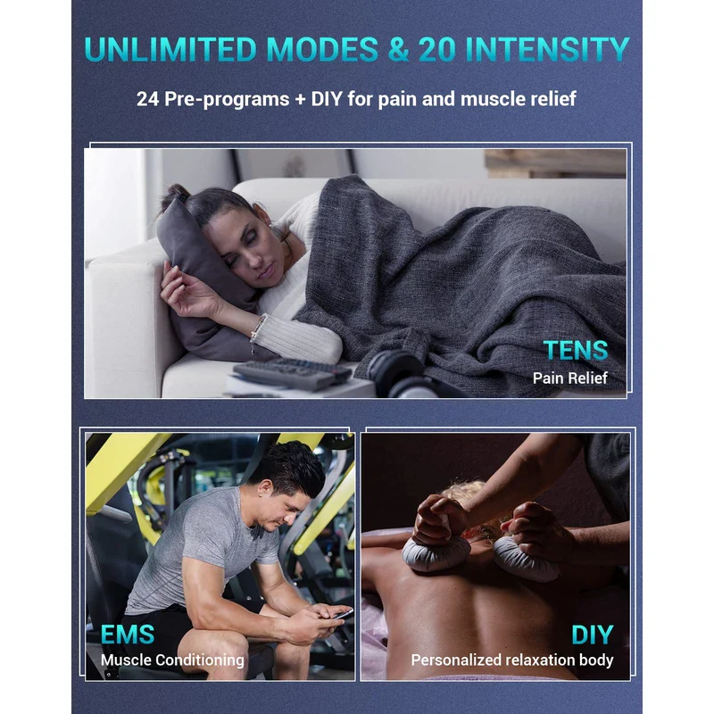 Comfytemp 3-IN-1 TENS Machine for Pain Relief, Dual Channel EMS Muscle Stimulator with 24 Modes, 10 Pads, Rechargeable TENS Unit for Back, Knee, Hip, Endometriosis, Sciatica, Fibromyalgia, Period Pain - Image 3