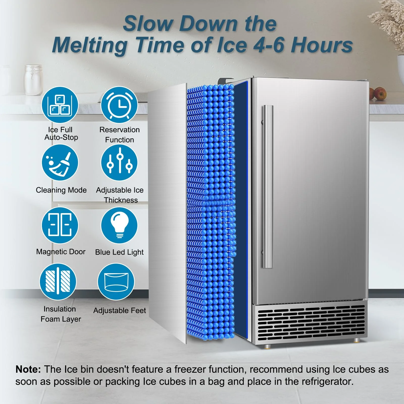 Commercial Ice Maker Machine 120 LBS/24H, 60 LBS Cold Preservation Bin for 4-6 H, Freestanding Undercounter Ice Maker Stainless Steel, 40 Ice Trays Built-in Ice Machine for Restaurant Bar Kitchen Cafe - Image 8