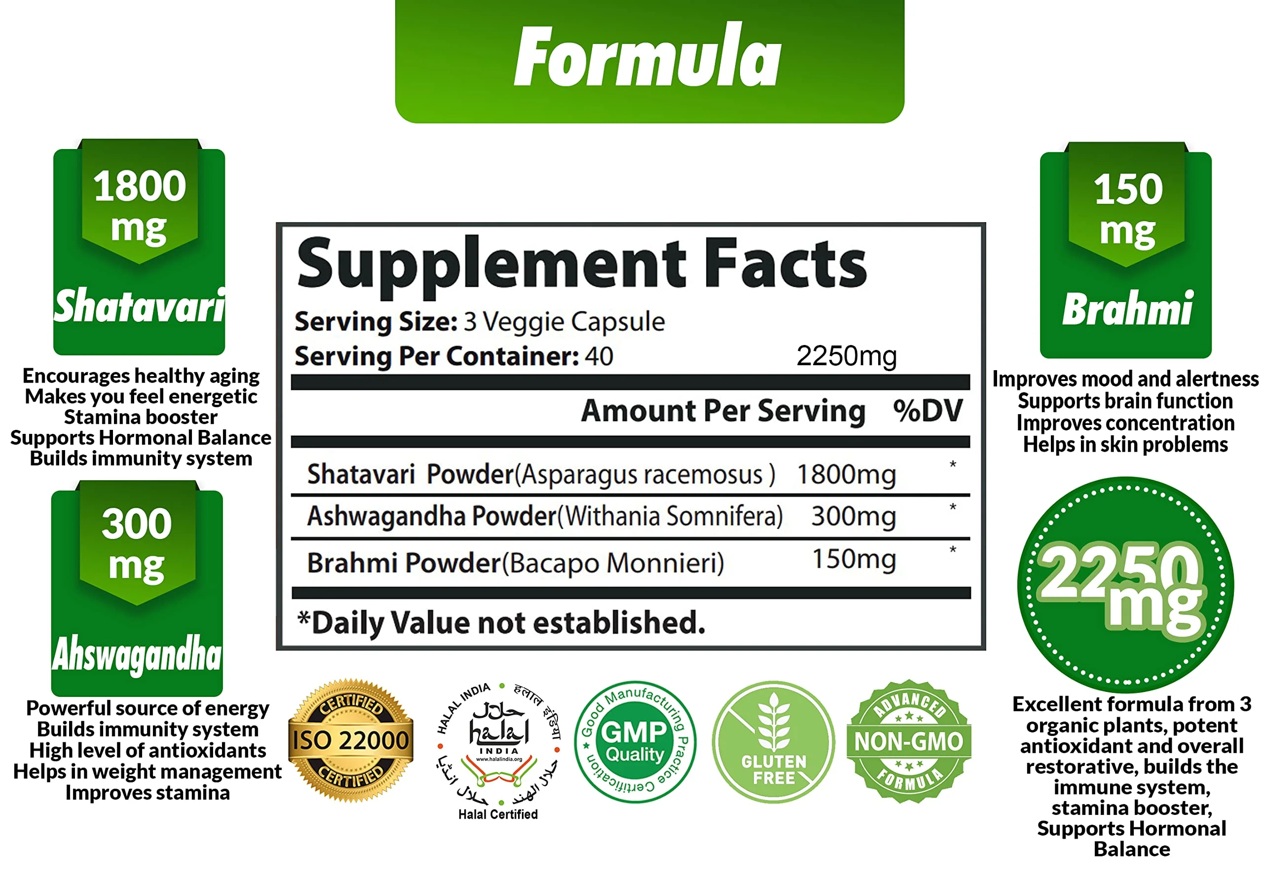 Cona Nature Organic Shatavari Powder Capsules 2250MG with Ashwagandha, Brahmi Extract | Support Women Health, 120 Vegan Capsules - Image 6
