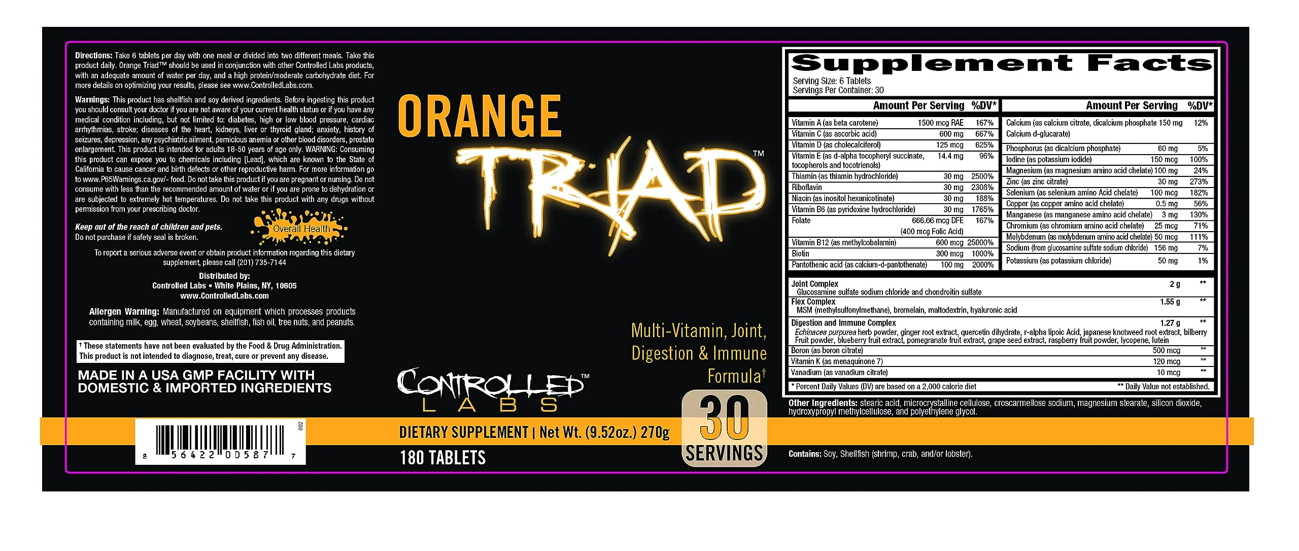 CONTROLLED LABS Orange Triad Daily Multivitamin, Iron Free Sports Supplement for Workout, Digestion, Immune, and Joints, 30 serv Muscle Building and Recovery Tablets - Image 6
