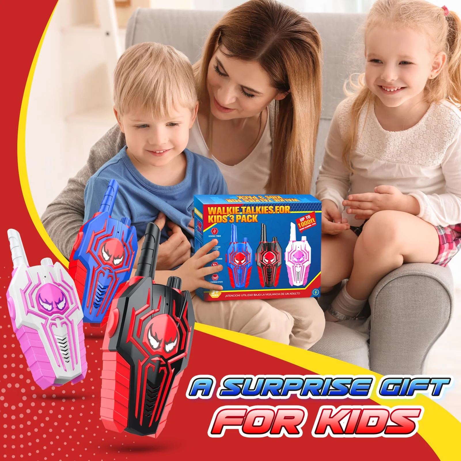 Cool Walkie Talkies for Kids Boys: 3 Pack Kids Walkie Talkies Toys Christmas Birthday Gifts for 3 4 5 6 7 8 Year Old Girls Boys Grandkids Camping Outdoor Toys Stocking Stuffers Boy Girl Gift Age 3-8 - Image 3