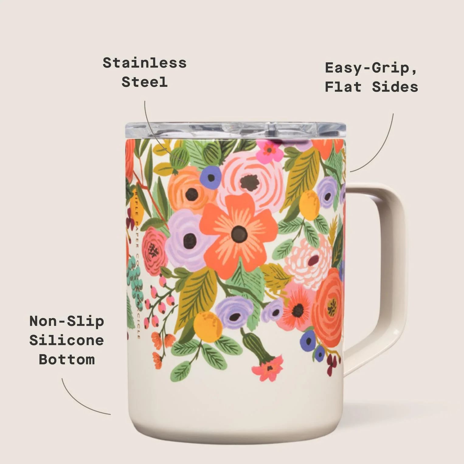 Corkcicle x Rifle Paper Co. Triple Insulated Coffee Mug with Lid & Handle - Keeps Beverages Hot for 3+ Hours - Gift for Mom - Great for Mother's Day or Christmas - 16 oz - Garden Party - Image 6