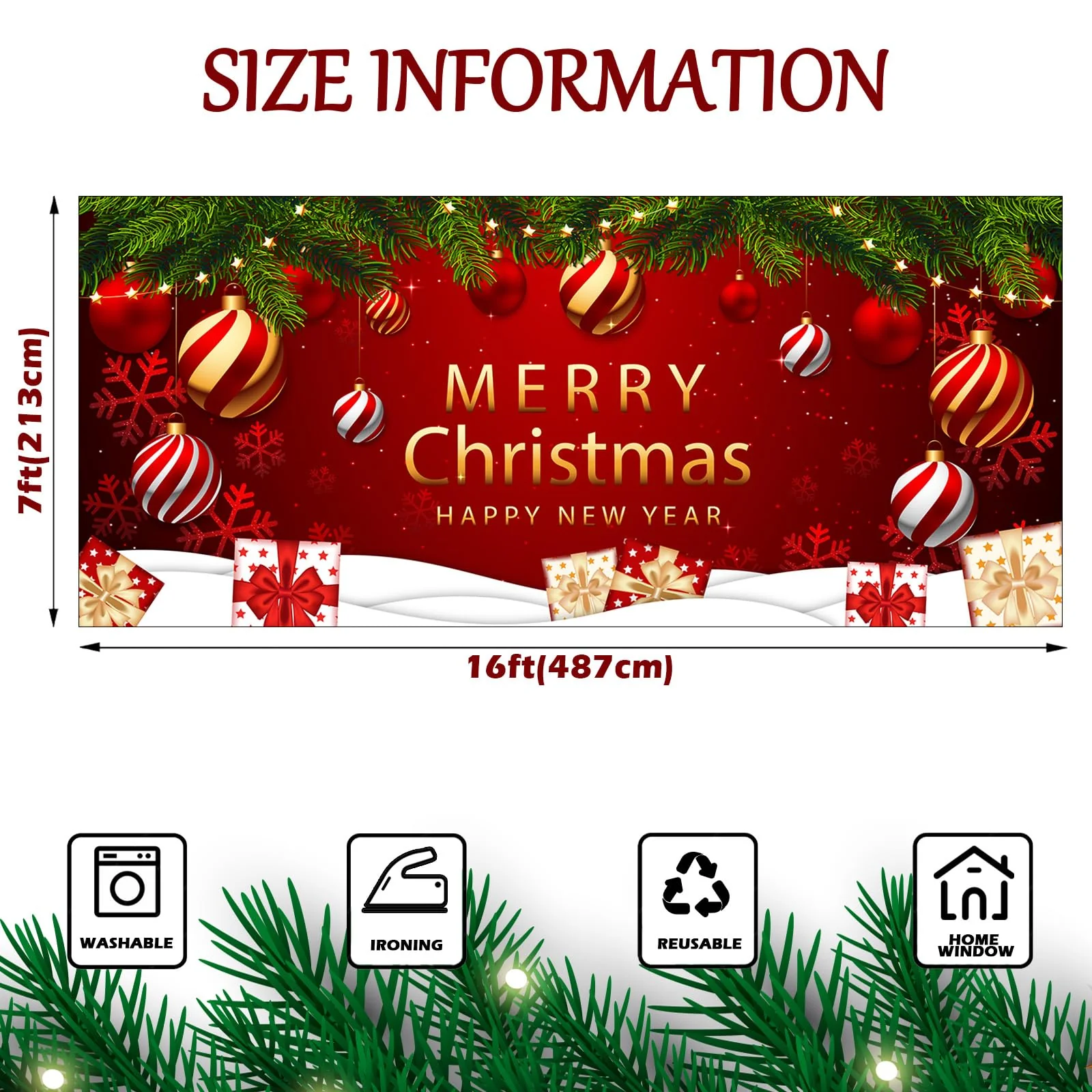 COSEVIER Christmas Garage Door Cover Banner, Red Festival Large Hanging Backdrop Door Banner, Merry Christmas Happy New Year Xmas Garage Wall Decorations for Holiday Party Décor, 7x16 FT - Image 6