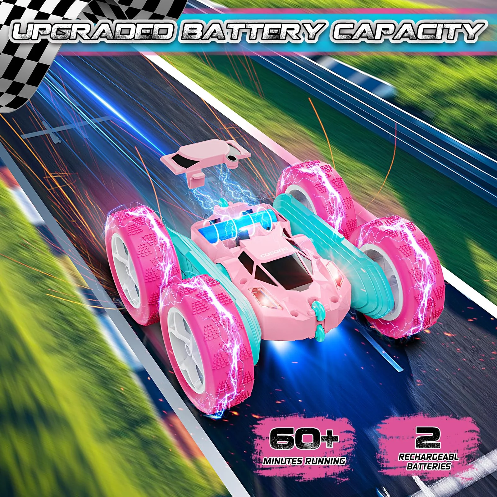 cosone Pink Remote Control Car for Girls - RC Stunt Cars with 4WD Double-Sided Driving 360° Flips Rotating, Off Road Remote Car Outdoor Toys for Kids Age 6 7 8-12, Christmas Birthday Gifts - Image 8