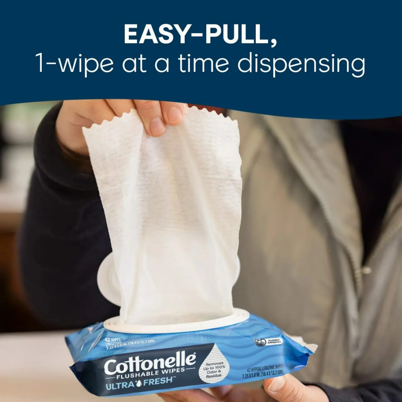 Cottonelle Fresh Feel Flushable Wet Wipes, Adult Wet Wipes, 1 Flip-Top Pack, 42 Wipes - Image 4