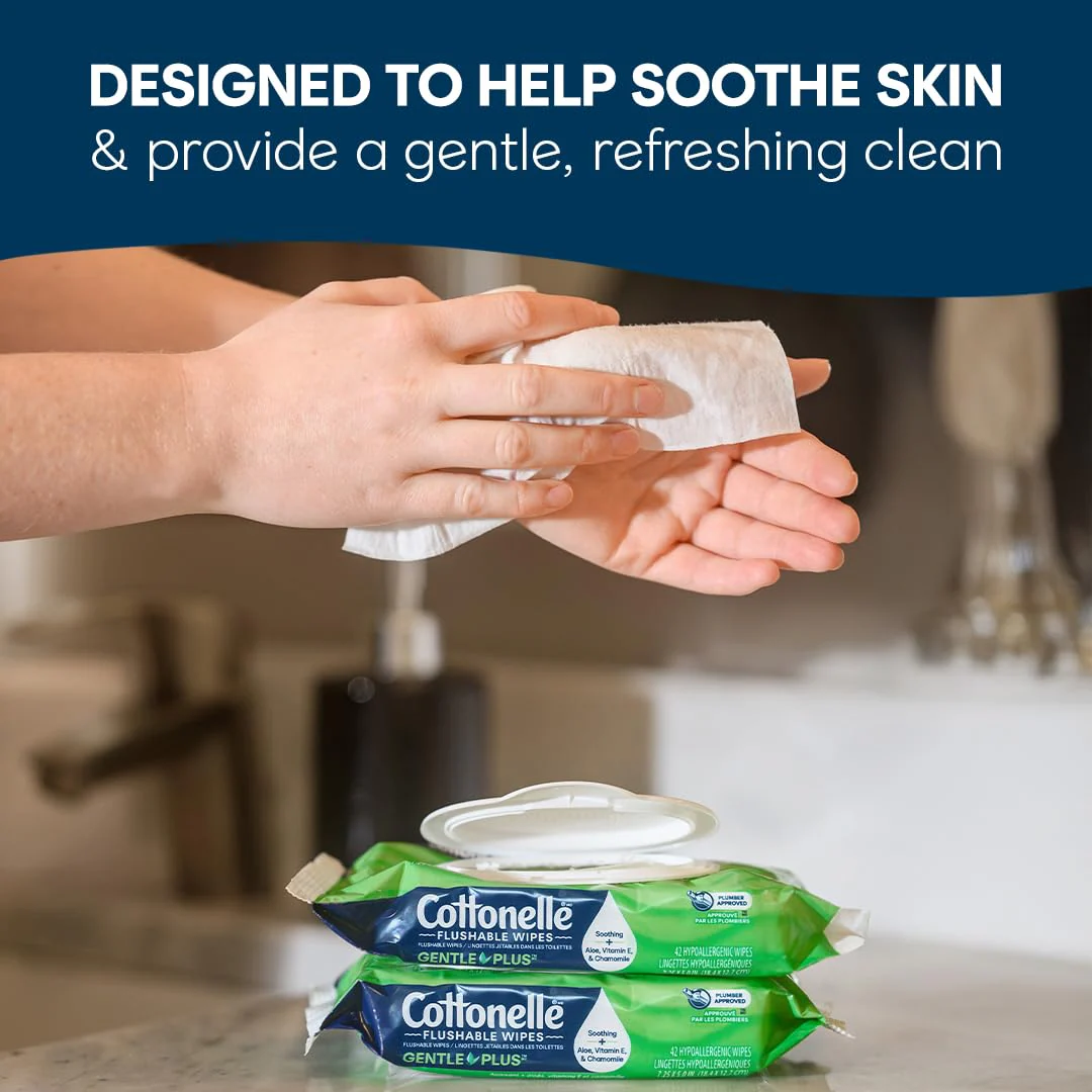 Cottonelle GentlePlus Flushable Wet Wipes with Aloe & Vitamin E, 16 Flip-Top Packs, 42 Wipes Per Pack (672 Total Wipes), Packaging May Vary - Image 4