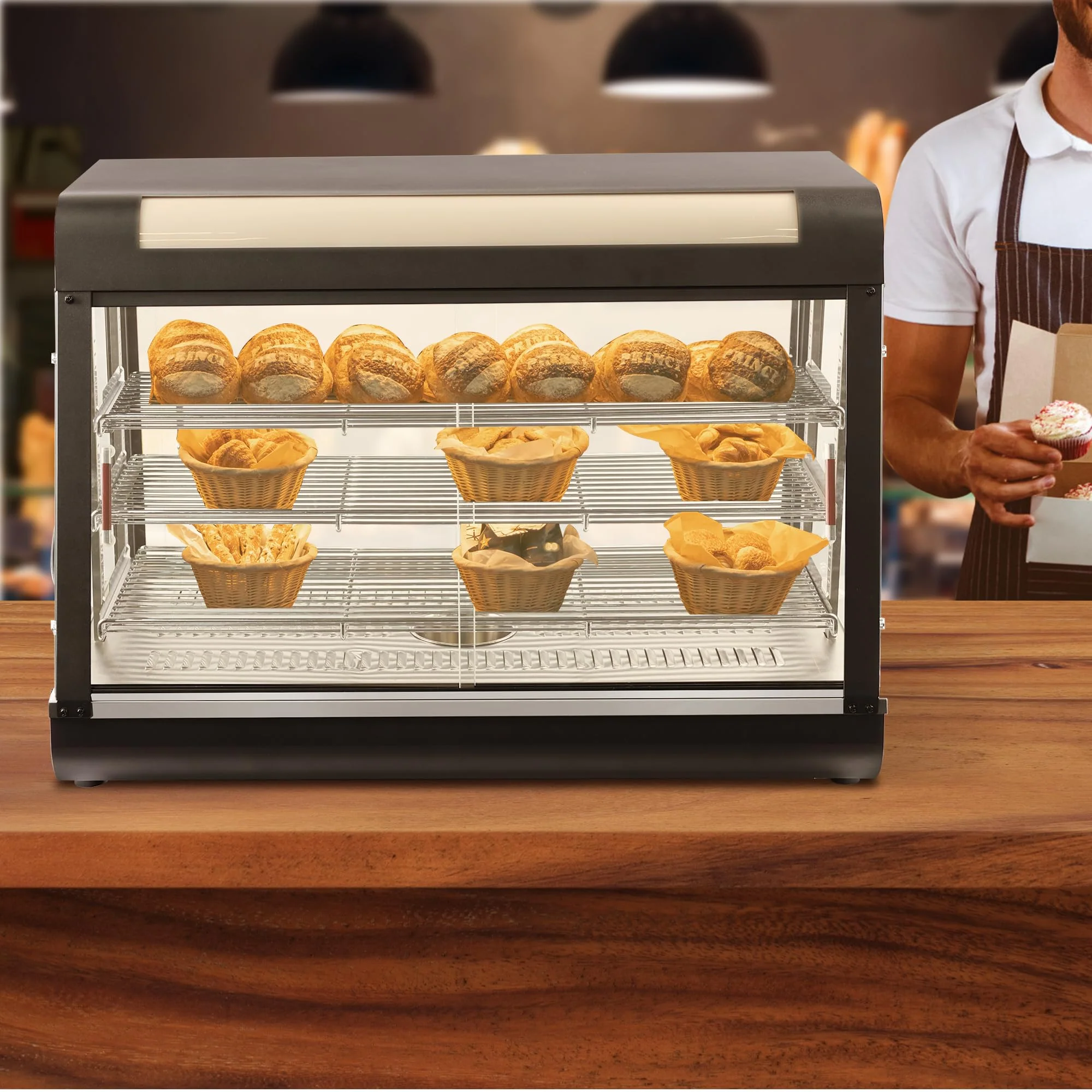 Countertop Food Warmer,Three Tier Commercial Warmers for Food Display, Glass case, with LED Lighting Removable Shelves Pastry for Buffet Restaurant L35'' x W19'' x H25'' - Image 2