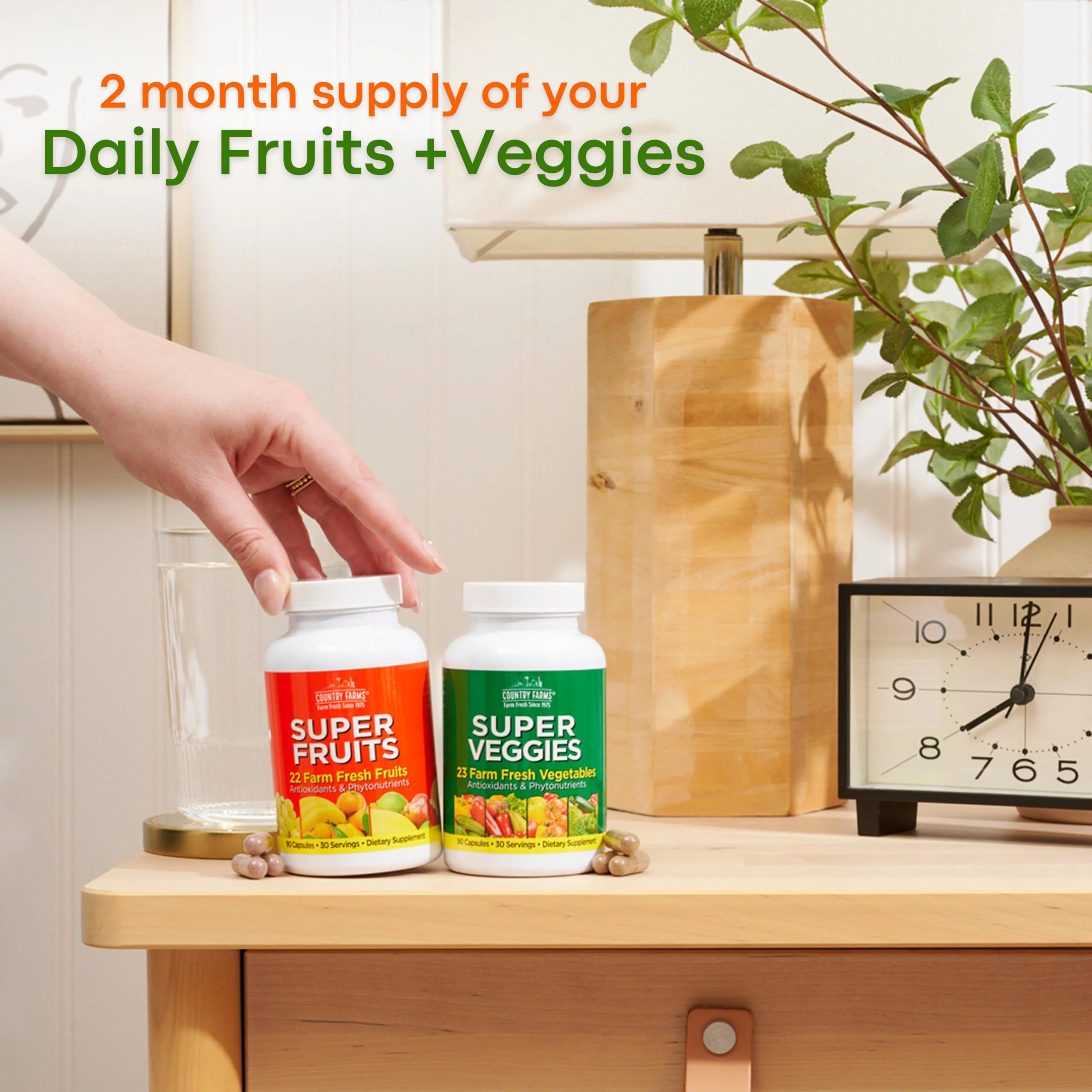 Country Farms Fruits and Vegetables Supplement, 180 Fruit and 180 Veggie Capsules, Greens and Reds Packed with Superfoods, Powerful Antioxidants, 60 Servings - Image 4