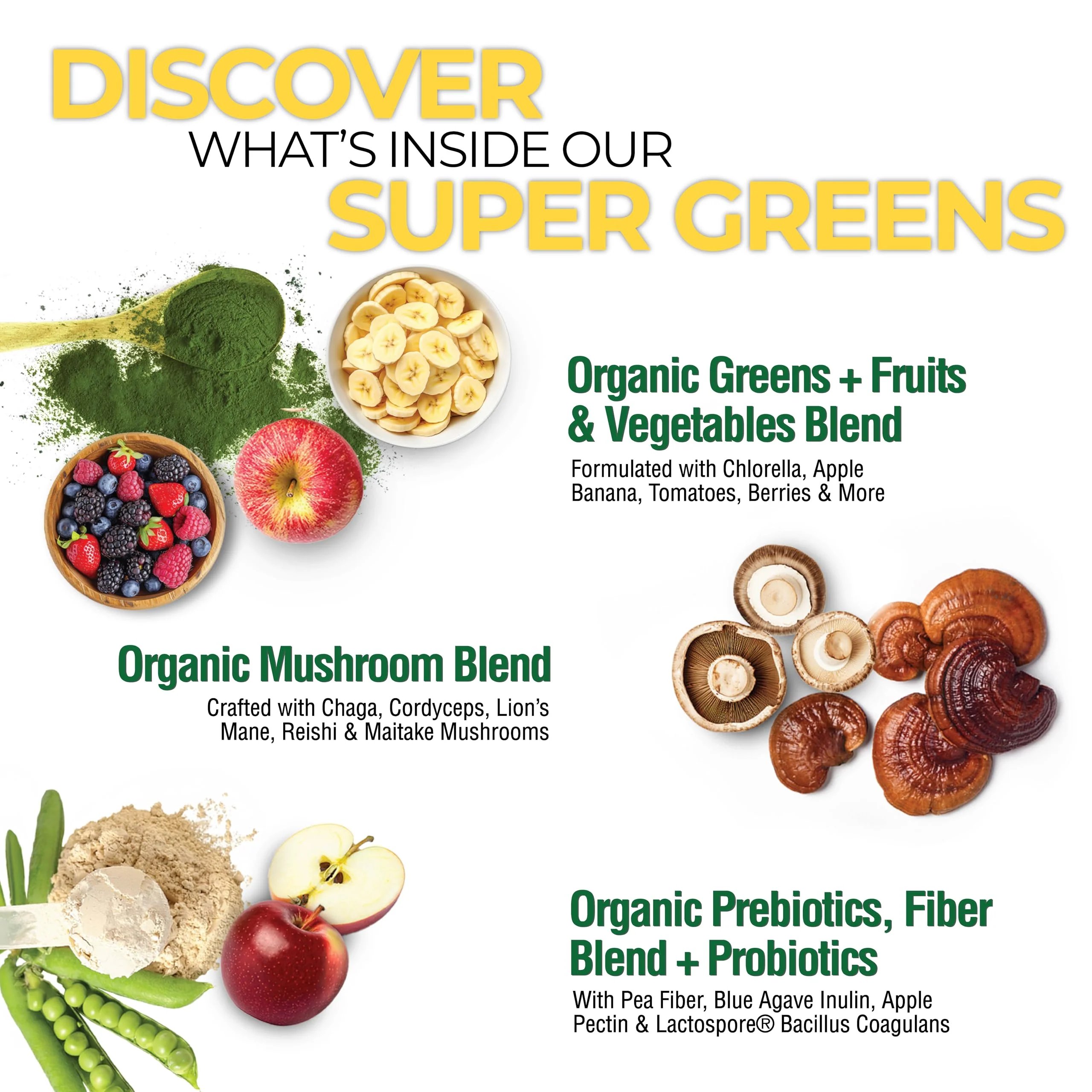 Country Farms Super Greens Apple Banana Powder Smoothie, Organic Super Foods, USDA Organic Drink Mix, Fruits, Vegetables, Mushrooms, Superfood Nutrition, 40 Servings, 2 Pack - Image 7