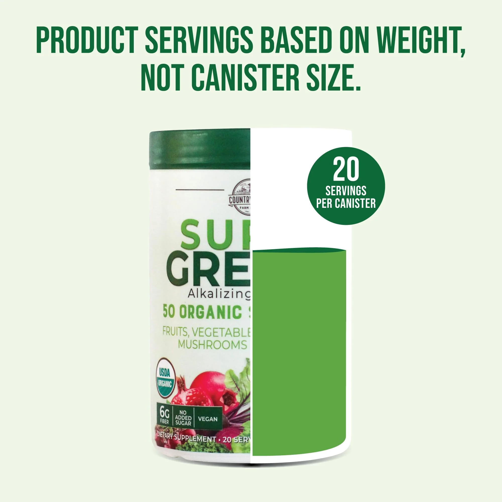Country Farms Super Greens Natural Flavor, 50 Organic Super Foods, USDA Organic Drink Mix, Fruits, Vegetables, Super Greens, Mushrooms & Probiotics, Supports Energy, 40 Servings, 10.6 Oz, 2 Pack - Image 2