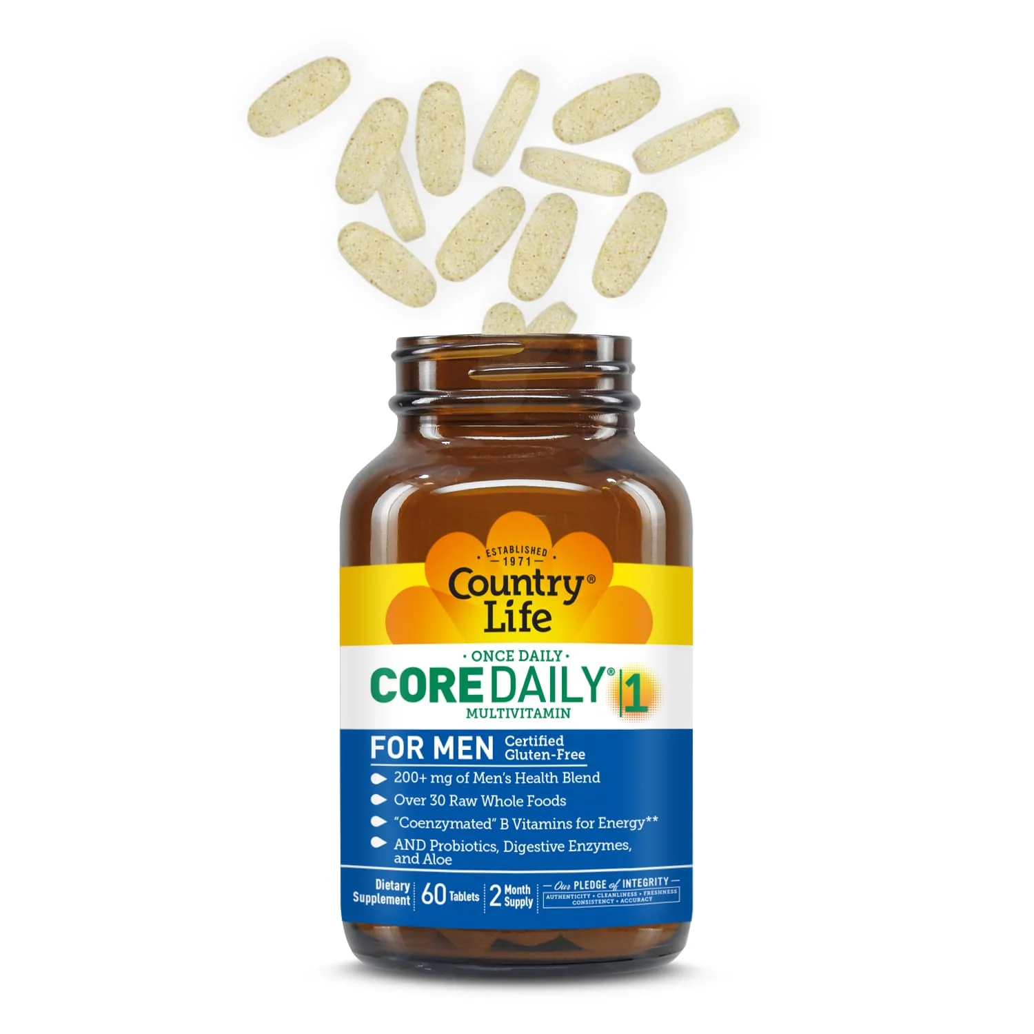 Country Life Core Daily-1 for Men - Multivitamin with Probiotics, Saw Palmetto, Pumpkin Seed Extract, and Coenzymated B Vitamins - Gluten-Free and Vegetarian - 60 Tablets - Image 7