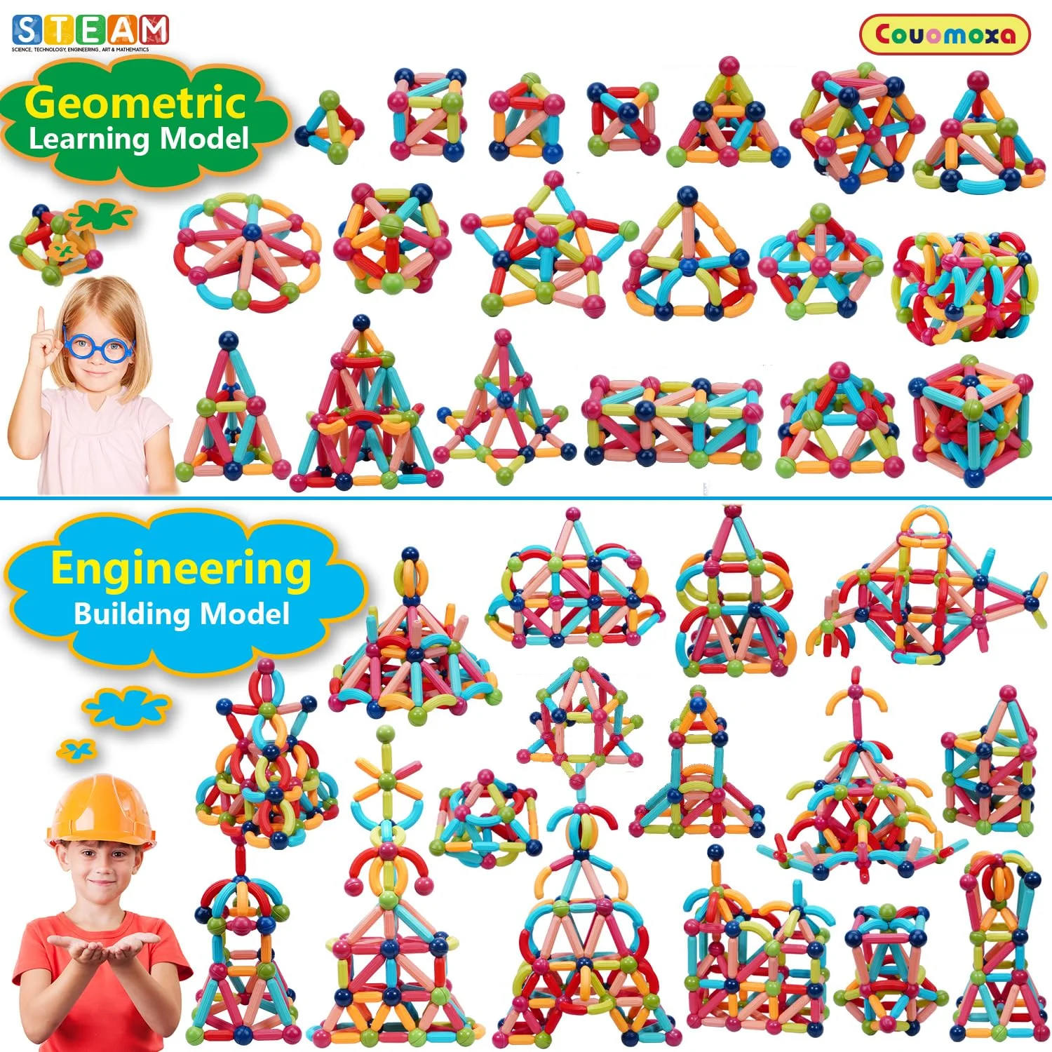 COUOMOXA Magnetic Toy Montessori for Kids: 3 4 5 6 7 8 9 10 11 12 Years Old Kids Building Sticks - Magnetic Creative Toy Age 3-12 Playroom Family - Christmas Birthday Gift for Boys Girls - Image 4