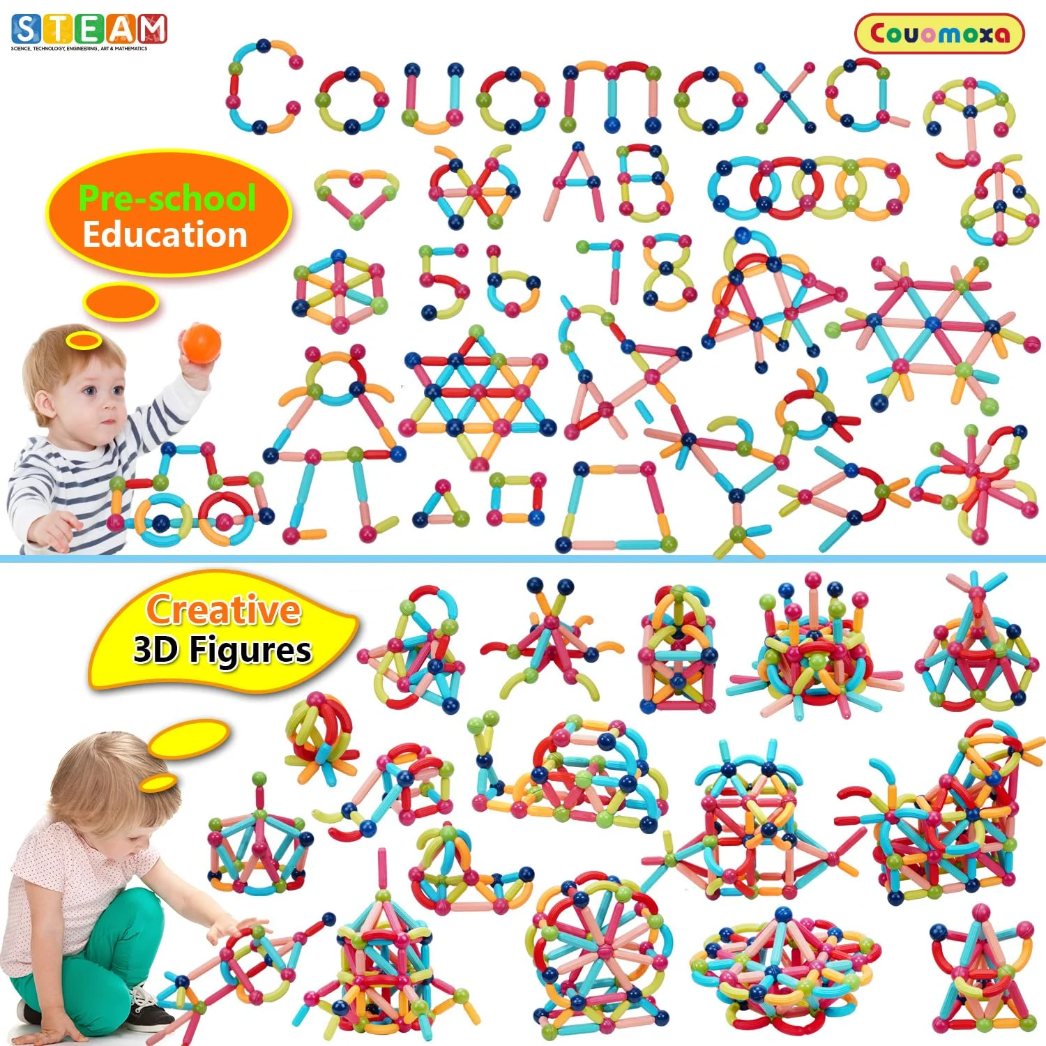 COUOMOXA Magnetic Toy Montessori for Kids: 3 4 5 6 7 8 9 10 11 12 Years Old Kids Building Sticks - Magnetic Creative Toy Age 3-12 Playroom Family - Christmas Birthday Gift for Boys Girls - Image 5