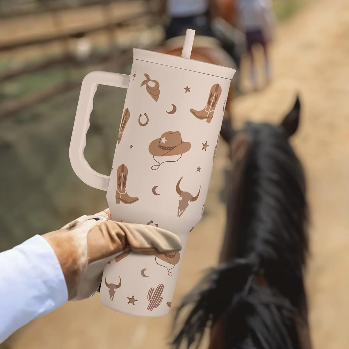 Cowgirl Tumbler 40oz for Women Girls – Stainless Steel Travel Coffee Mug Cup with Handle and Straw, Gift for Birthday Christmas - Image 7