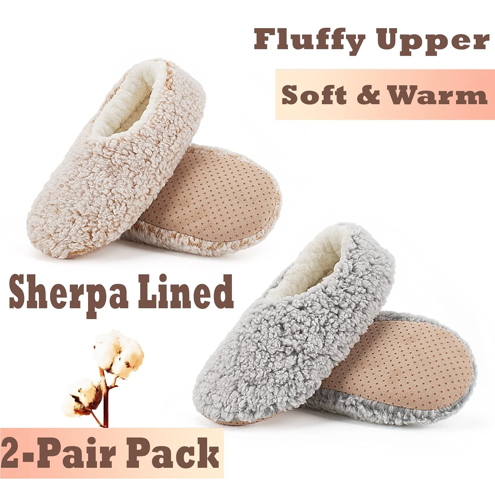 Cozylook 2-PK Soft House Loafer Slippers for Women Indoor, Furry House Shoes for Women Non-slip, Cozy Slip Ons for Elderly, Christmas Gifts, Adult Size 11-12 - Image 6