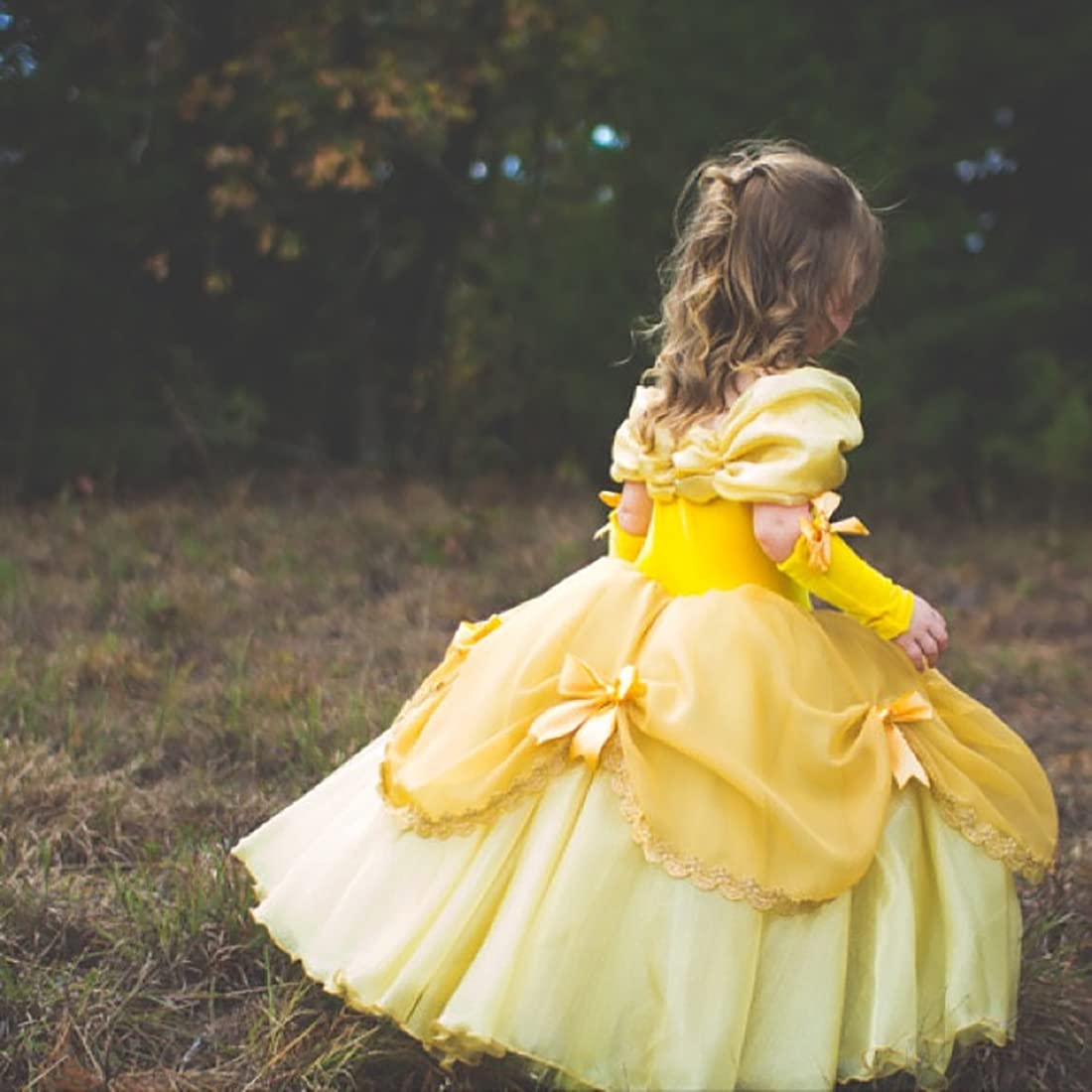 CQDY Belle Princess Dress Costume Sleeveless Party Christmas Halloween, Yellow, 4-5T - Image 4