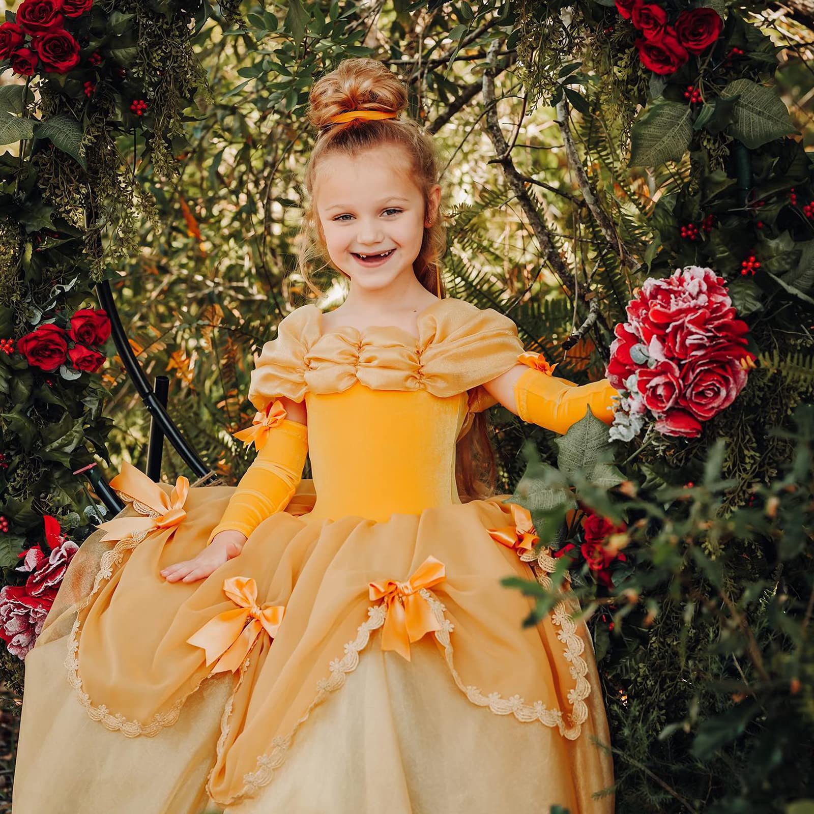 CQDY Belle Princess Dress Costume Sleeveless Party Christmas Halloween, Yellow, 4-5T - Image 5