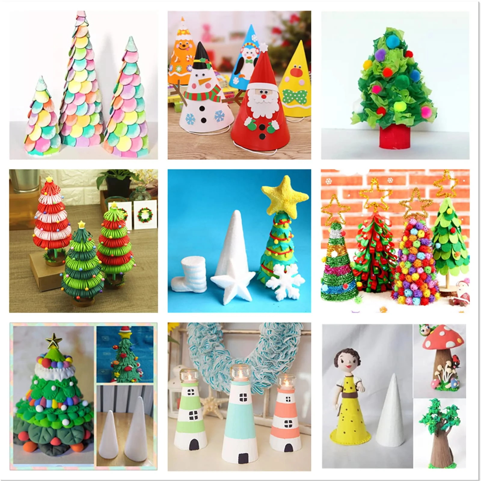 Crafjie Foam Cones for DIY Arts and Crafts (3.75 x 9.7 in, 16 Pack), White Polystyrene Foam Cones Christmas Tree Craft Supplies, for DIY Home Craft Project, Christmas Tree, Table Centerpiece - Image 3