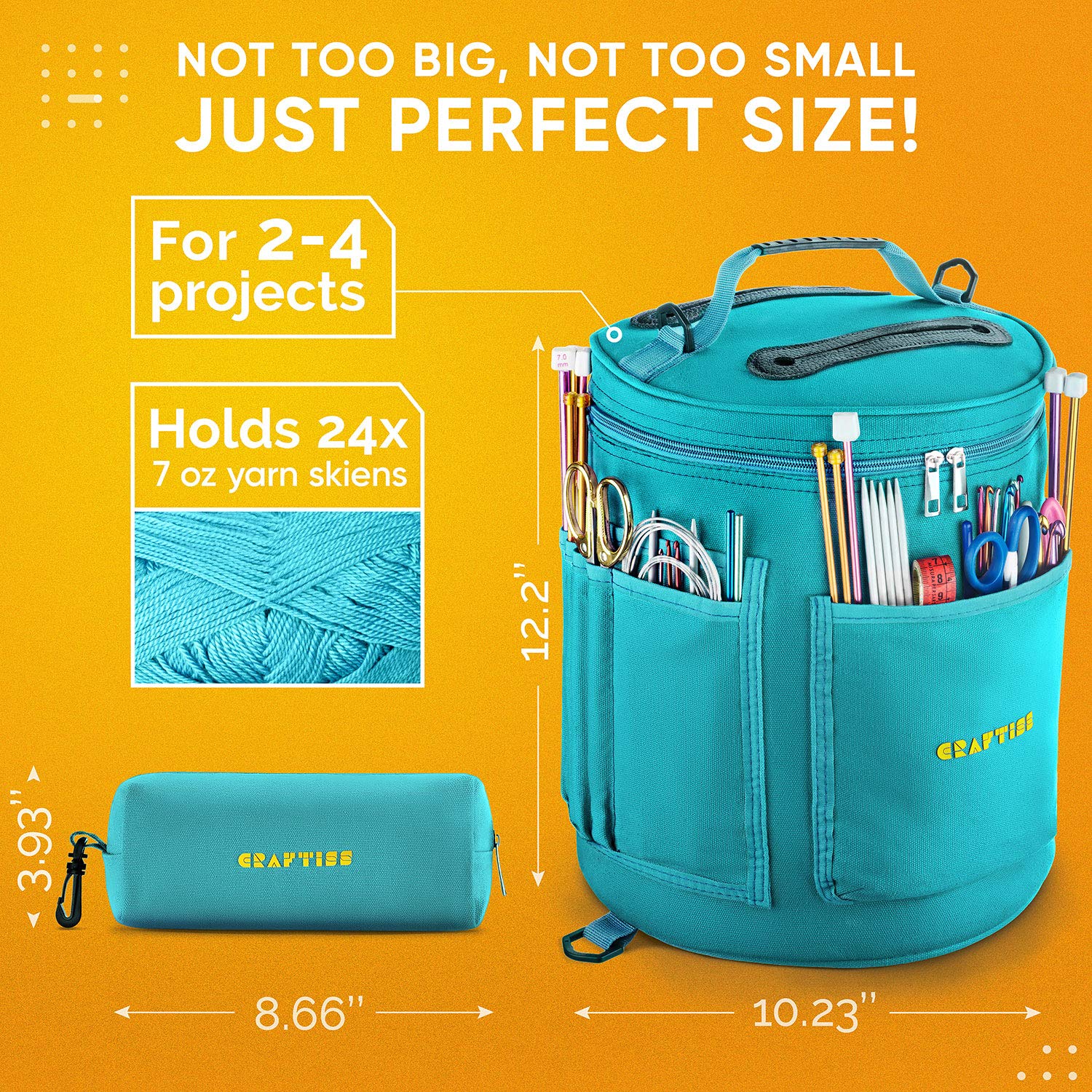 CRAFTISS Knitting Bag Yarn Storage - Christmas Gift - Best Durable Canvas Yarn Bag for Crochet Accessories - Yarn Organizer Crochet Bag with Knitting Accessories Case - Image 9
