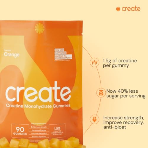 Create Creatine Monohydrate Gummies for Men & Women, Boost Focus, Strength, and Endurance, Anti-Melting Formula, Vegan, Gluten-Free, Non-GMO, 1.5g of Creatine per Gummy (Orange, 90ct) - Image 2