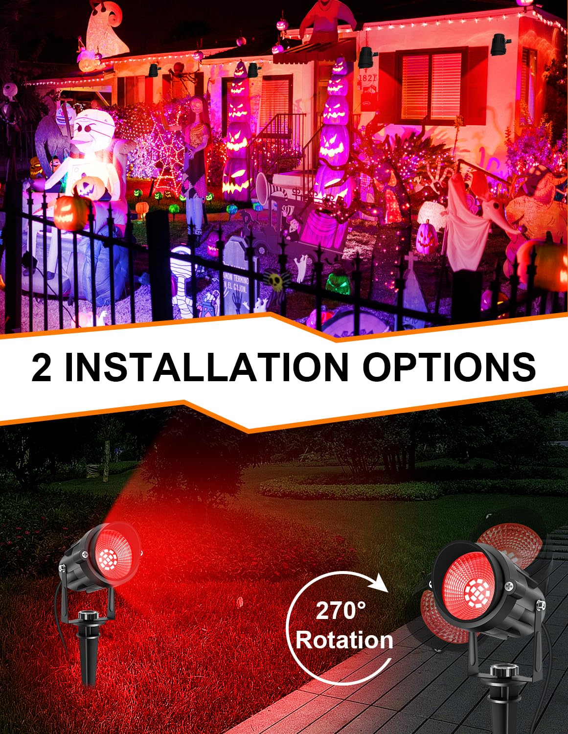 CREPOW Halloween Red Landscape Lights Outdoor, 14 LED Landscape Lighting with US Plug, IP65 Waterproof Spotlights for Tree Yard Garden Pathway Christmas Decor 2 Pack - Image 5