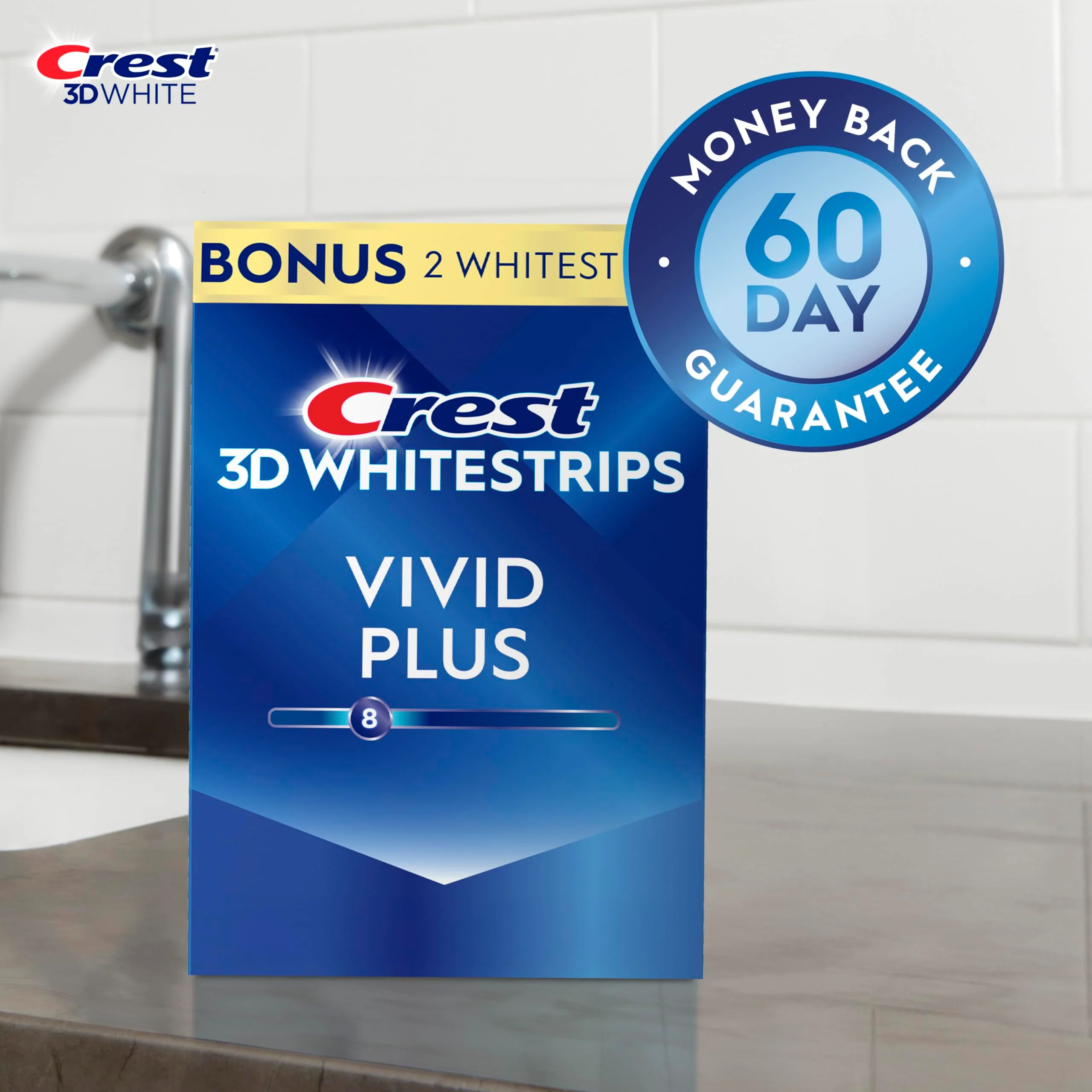 Crest 3D Whitestrips Vivid Plus, Teeth Whitening Strip Kit, 10 Treatments + 2 Bonus Treatments (Each with 1 Upper/1 Lower Strip), 24 Strips, 8 Levels Whiter, Teeth Whitening Kit - Image 7