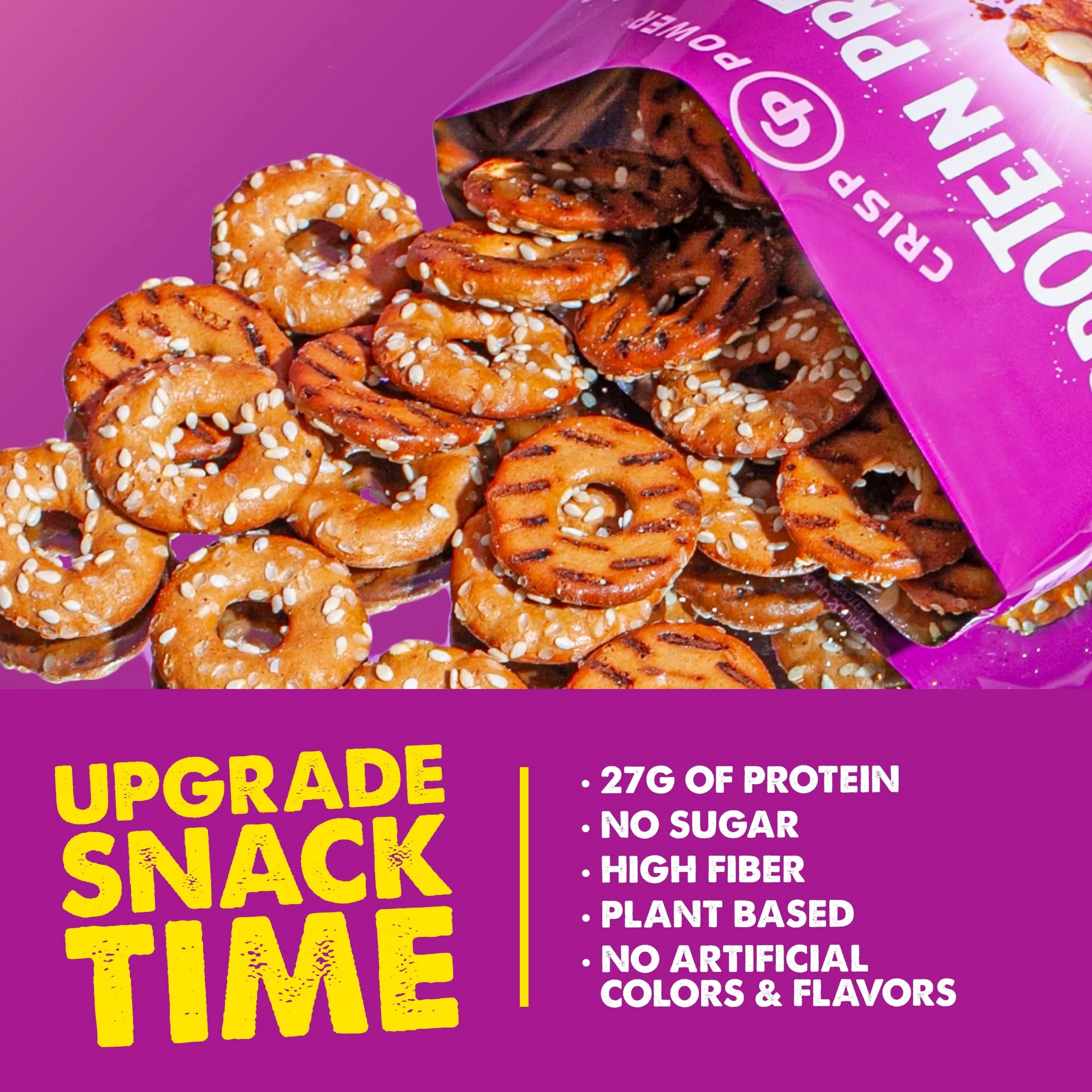 Crisp Power Protein Pretzels, Sesame, High Protein Vegan Keto Snack, 27 G Plant Based Protein, Low Carb Crunchy Pretzel Snacks, Sugar Free, No Seed Oils, 1.75 oz Bags, 6 Pack - Image 3