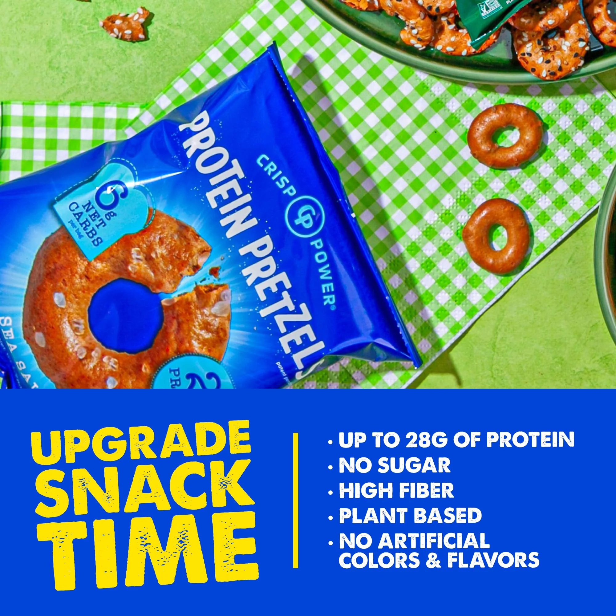 Crisp Power Protein Pretzels, Variety Pack With Sea Salt, Sesame, & Everything, Vegan Keto Snack, Plant Based Protein, Low Carb Crunchy Pretzel Snacks, Sugar Free, No Seed Oils, 1.75 Oz Bags, 24 Pack - Image 4